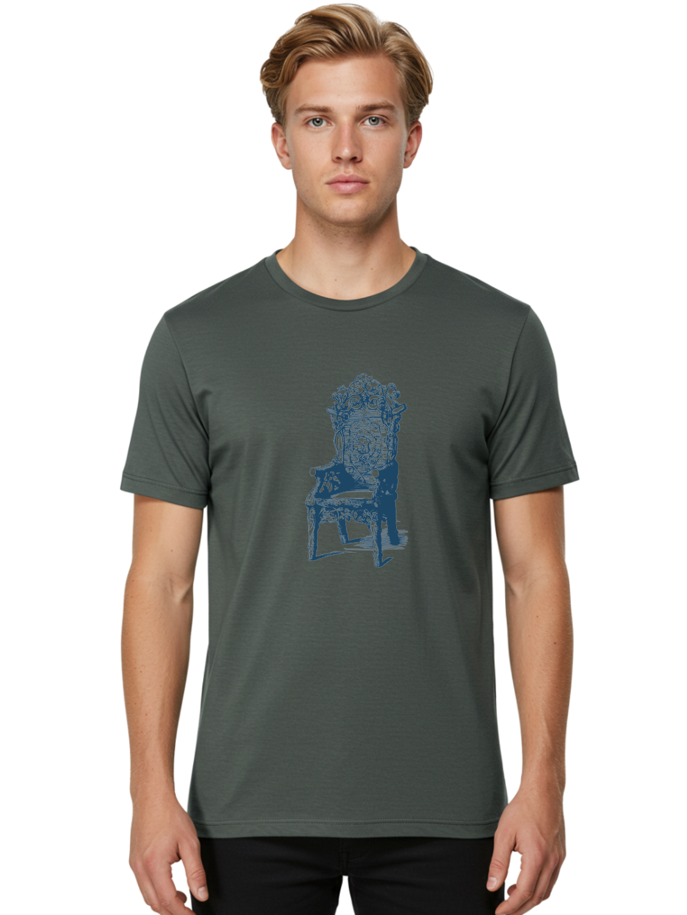 Antique Royal Chair Men'S Graphic Tee, 100% Cotton, Comfortable Casual Summer Wear, Machine Washable, Chair, Abstract Art, Surreal Design, Futuristic Furniture, Intricate Details, Complex Structure, Modern Illustration, Creative Concept Aae111