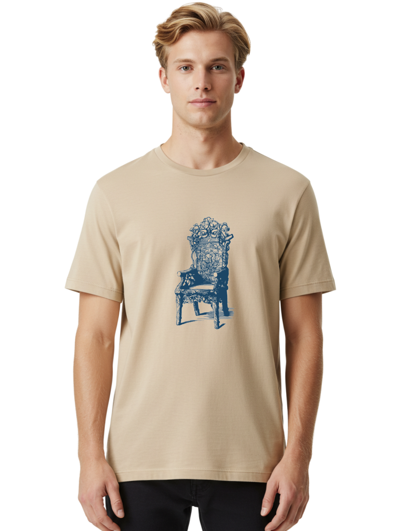 Antique Royal Chair Men'S Graphic Tee, 100% Cotton, Comfortable Casual Summer Wear, Machine Washable, Chair, Abstract Art, Surreal Design, Futuristic Furniture, Intricate Details, Complex Structure, Modern Illustration, Creative Concept Aae111