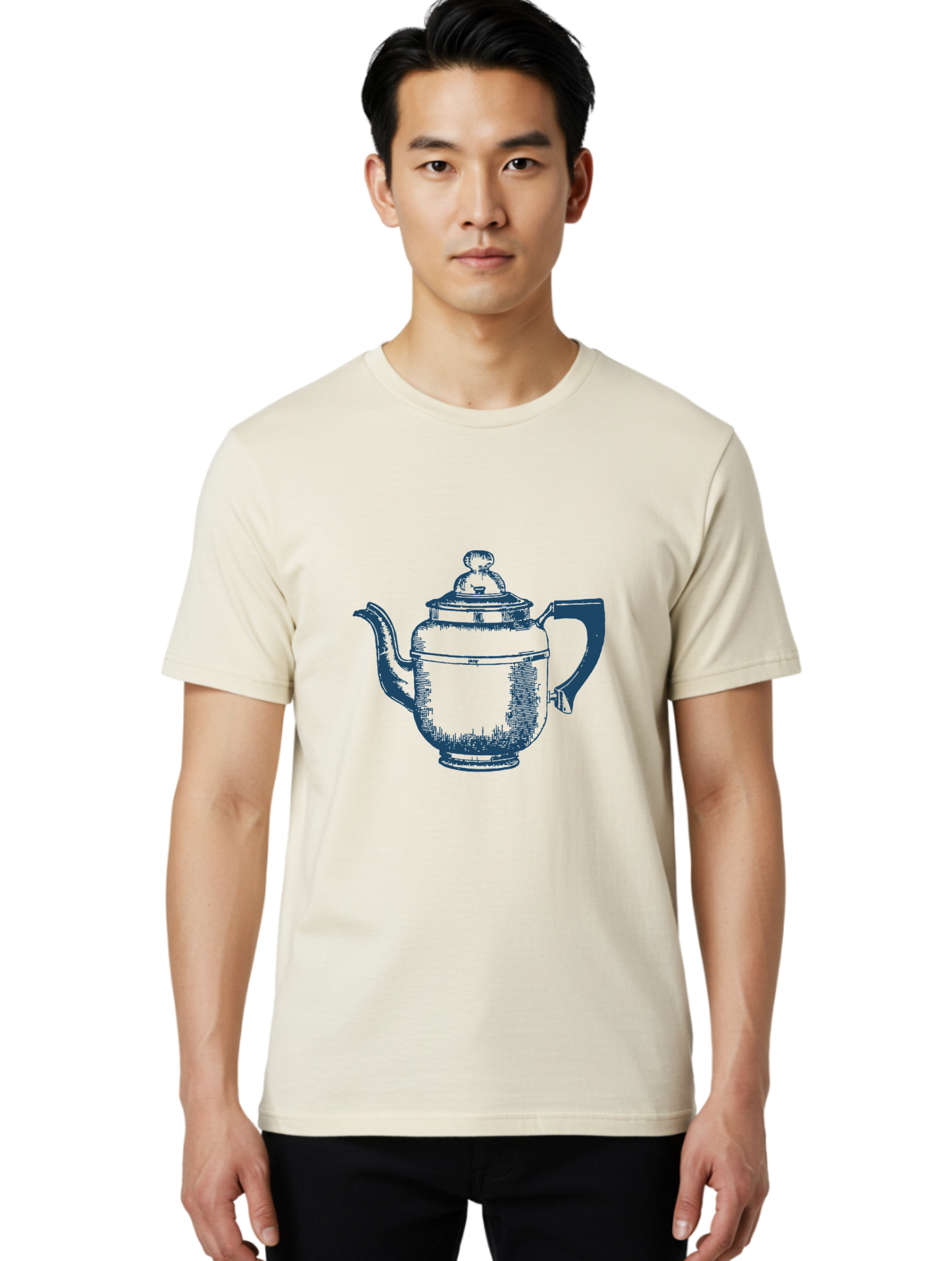 Antique Teapot Men'S Graphic Tee, 100% Cotton, Comfortable Casual Summer Wear, Machine Washable, Teapot With Lid, Antique Teapot, Tea Time, Vintage Teapot, Dark Blue Illustration, Classic Design, Traditional Tea, Ceramic Teapot, Retro Style Aae113