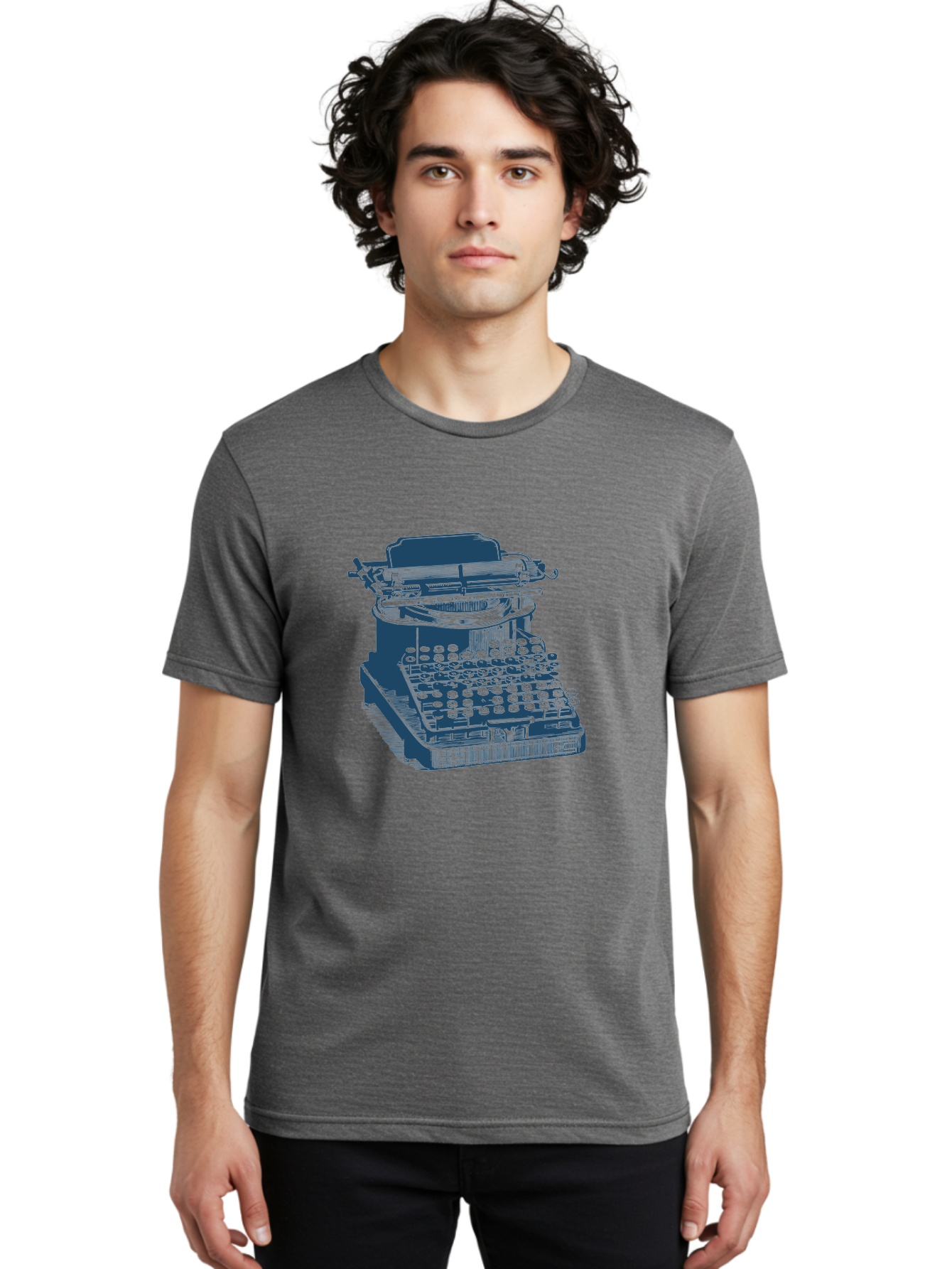Antique Typewriter Print Men'S Graphic Tee, 100% Cotton, Comfortable Casual Summer Wear, Machine Washable, Vintage Typewriter, Retro Writing Machine, Classic Keyboard, Nostalgic Office Equipment, Antique Technology, Writer'S Tool, Aae115
