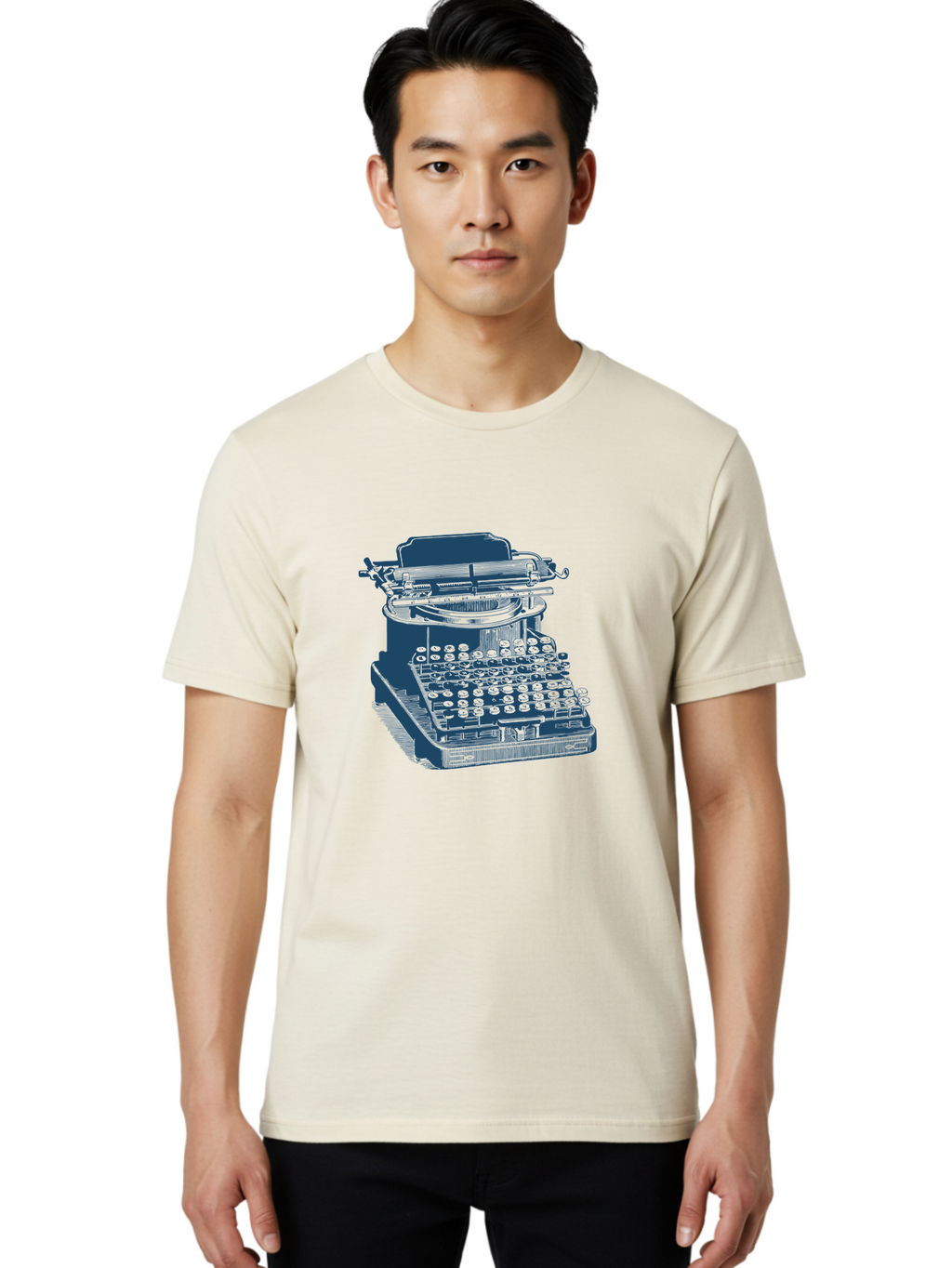 Antique Typewriter Print Men'S Graphic Tee, 100% Cotton, Comfortable Casual Summer Wear, Machine Washable, Vintage Typewriter, Retro Writing Machine, Classic Keyboard, Nostalgic Office Equipment, Antique Technology, Writer'S Tool, Aae115