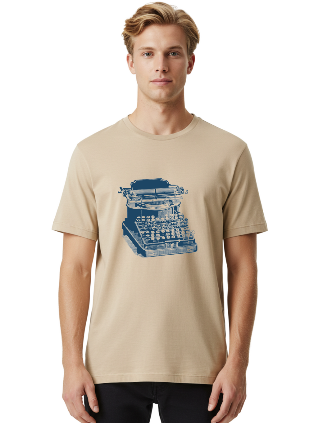 Antique Typewriter Print Men'S Graphic Tee, 100% Cotton, Comfortable Casual Summer Wear, Machine Washable, Vintage Typewriter, Retro Writing Machine, Classic Keyboard, Nostalgic Office Equipment, Antique Technology, Writer'S Tool, Aae115
