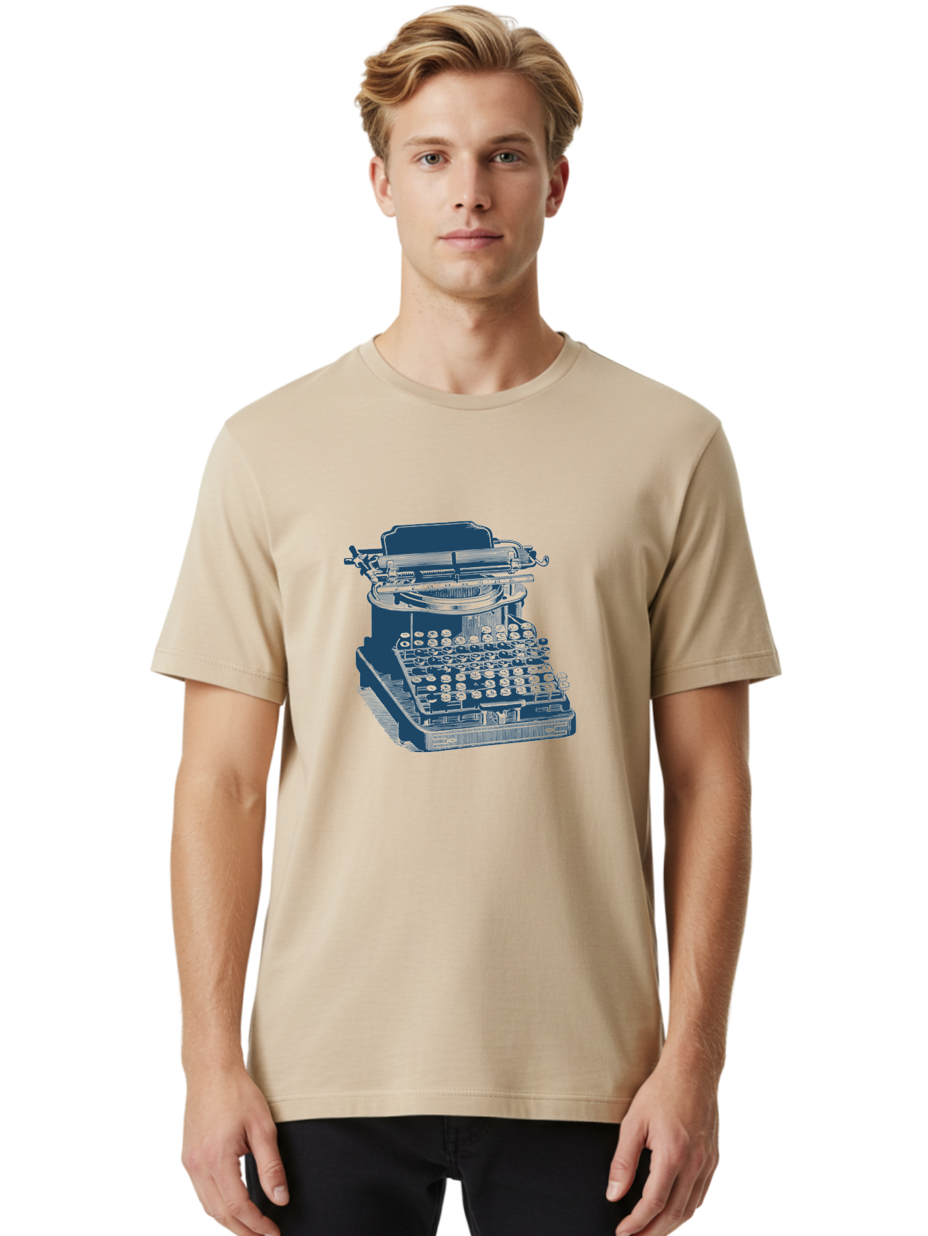 Antique Typewriter Print Men'S Graphic Tee, 100% Cotton, Comfortable Casual Summer Wear, Machine Washable, Vintage Typewriter, Retro Writing Machine, Classic Keyboard, Nostalgic Office Equipment, Antique Technology, Writer'S Tool, Aae115