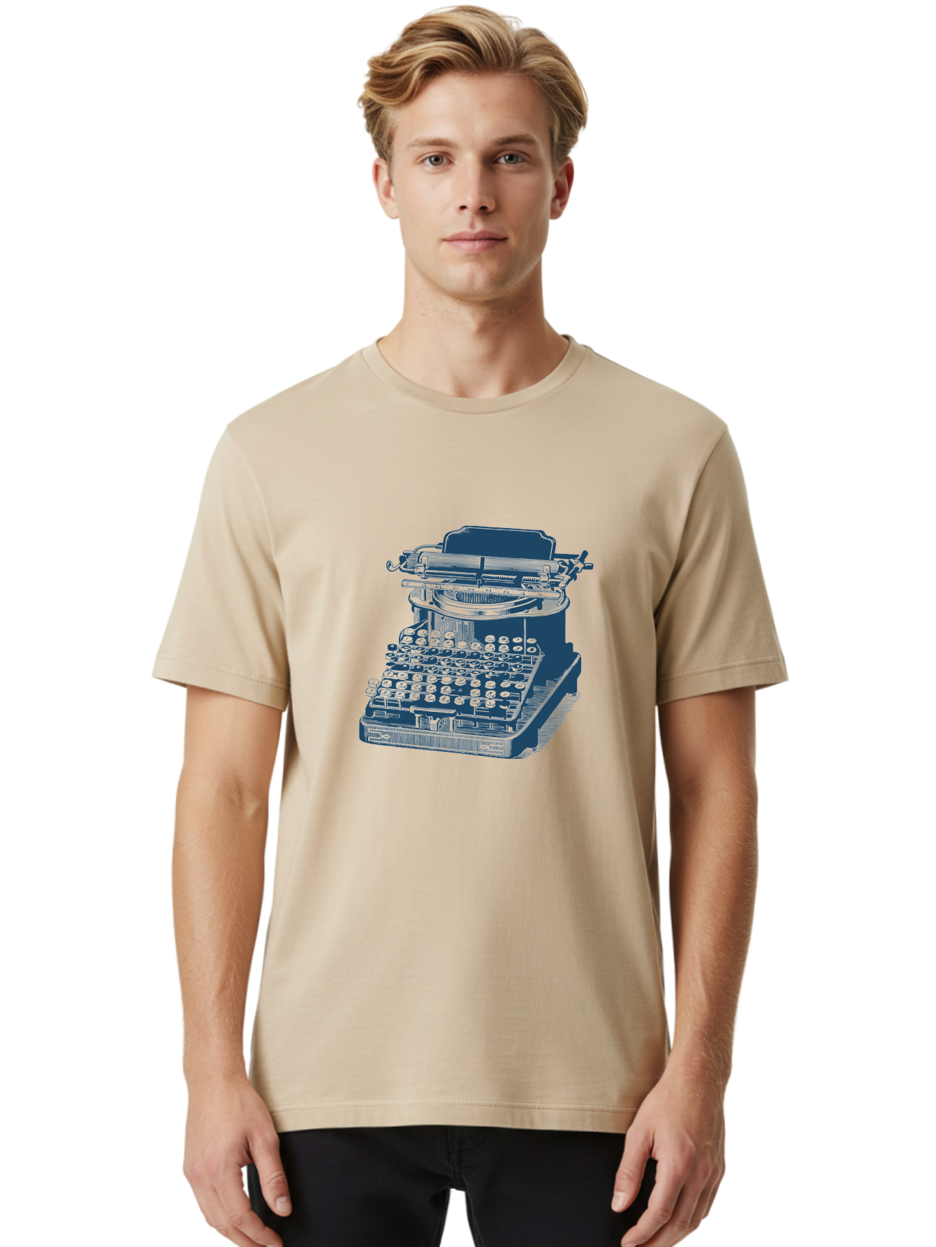 Antique Typewriter Vibes Men'S Graphic Tee, 100% Cotton, Comfortable Casual Summer Wear, Machine Washable, Vintage Typewriter, Retro Office Equipment, Classic Writing Machine, Antique Technology, Old-Fashioned Keyboard, Nostalgia, Aae116