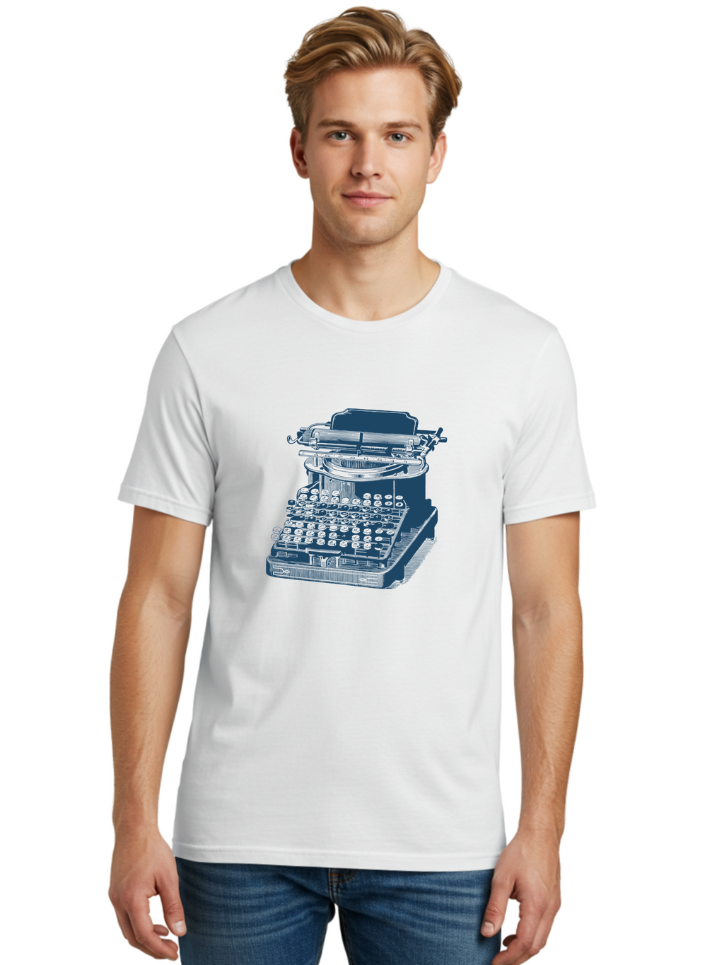 Antique Typewriter Vibes Men'S Graphic Tee, 100% Cotton, Comfortable Casual Summer Wear, Machine Washable, Vintage Typewriter, Retro Office Equipment, Classic Writing Machine, Antique Technology, Old-Fashioned Keyboard, Nostalgia, Aae116
