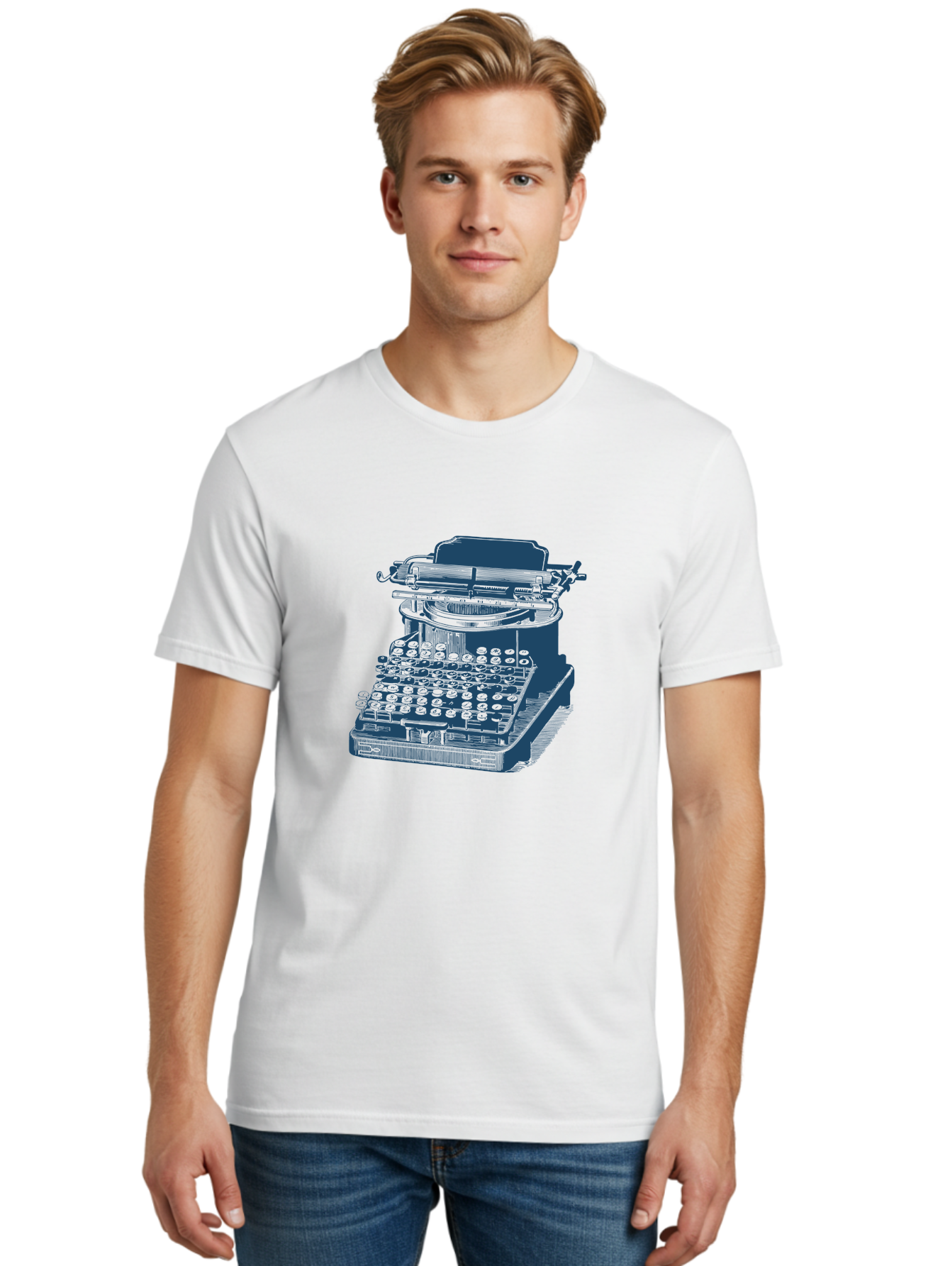 Antique Typewriter Vibes Men'S Graphic Tee, 100% Cotton, Comfortable Casual Summer Wear, Machine Washable, Vintage Typewriter, Retro Office Equipment, Classic Writing Machine, Antique Technology, Old-Fashioned Keyboard, Nostalgia, Aae116