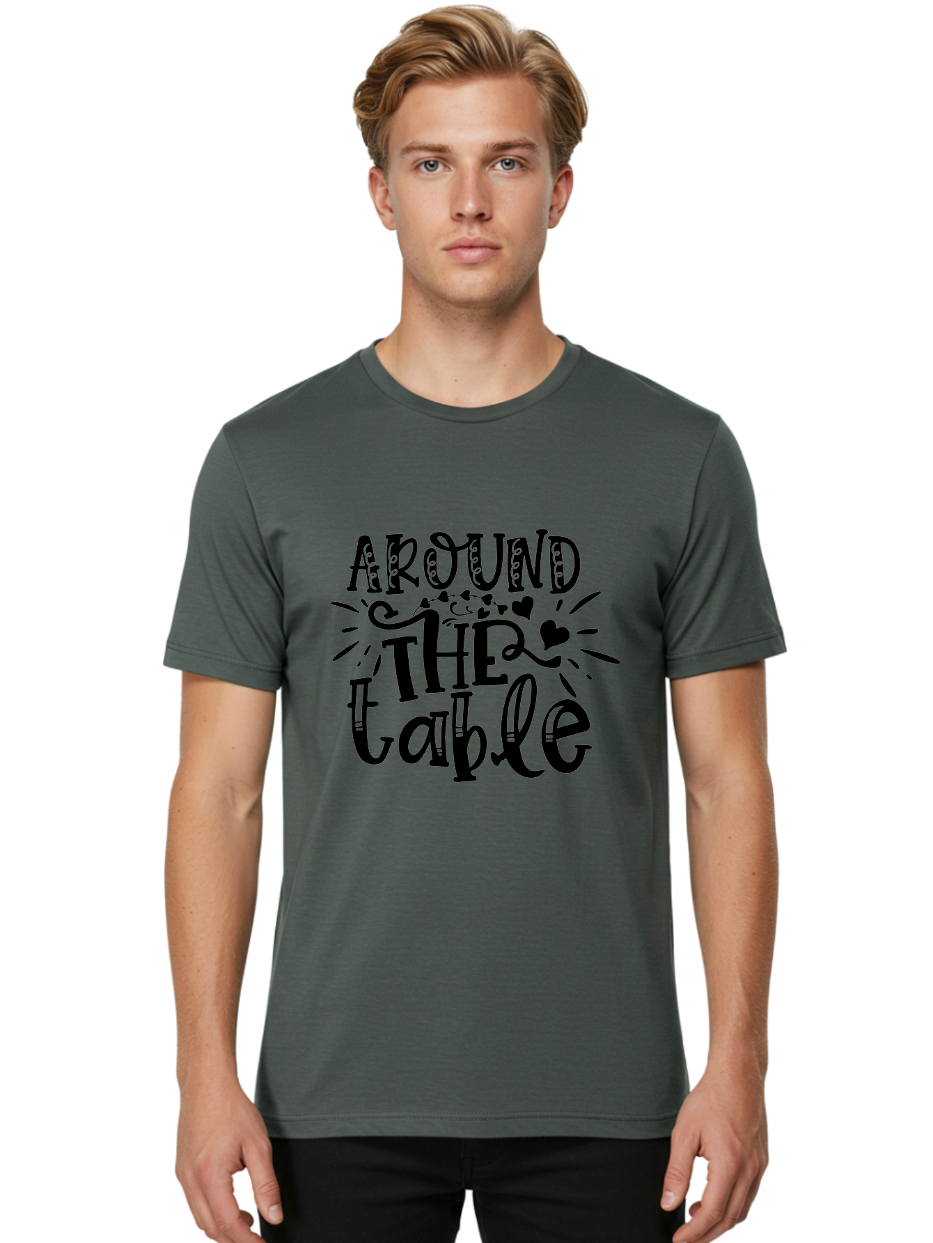 Around The Table Men'S Graphic Tee, 100% Cotton, Comfortable Casual Summer Wear, Machine Washable, Gathering Around The Table, Family Dinner, Love And Connection, Hearts And Decorations, Social Bonding, Community Building, Table Setting Ideas, Aae118