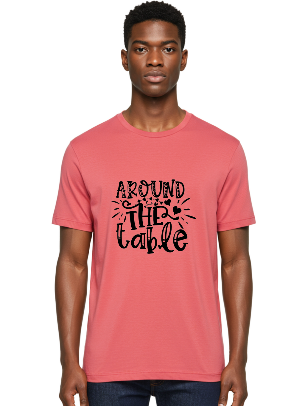 Around The Table Men'S Graphic Tee, 100% Cotton, Comfortable Casual Summer Wear, Machine Washable, Gathering Around The Table, Family Dinner, Love And Connection, Hearts And Decorations, Social Bonding, Community Building, Table Setting Ideas, Aae118