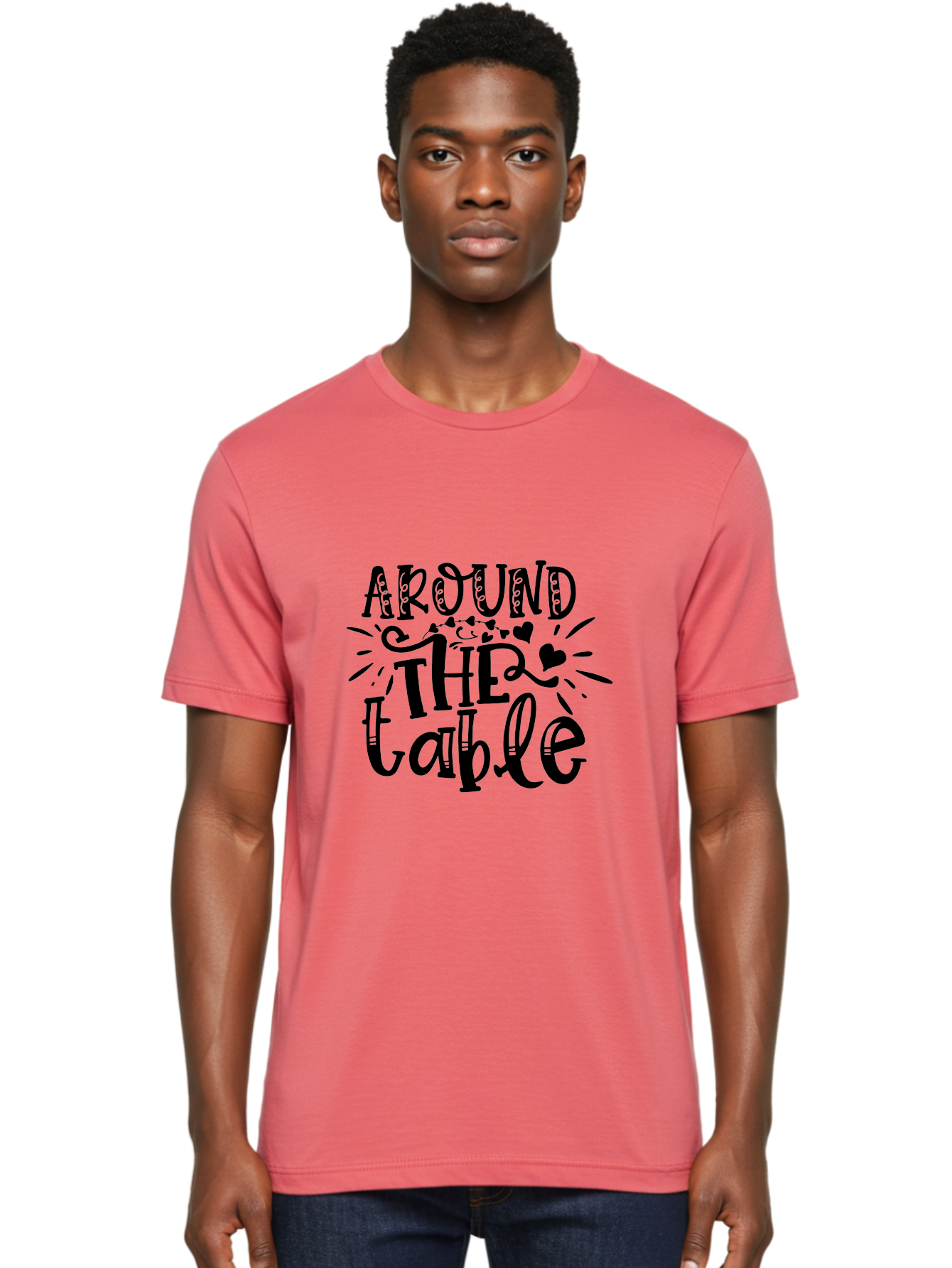 Around The Table Men'S Graphic Tee, 100% Cotton, Comfortable Casual Summer Wear, Machine Washable, Gathering Around The Table, Family Dinner, Love And Connection, Hearts And Decorations, Social Bonding, Community Building, Table Setting Ideas, Aae118