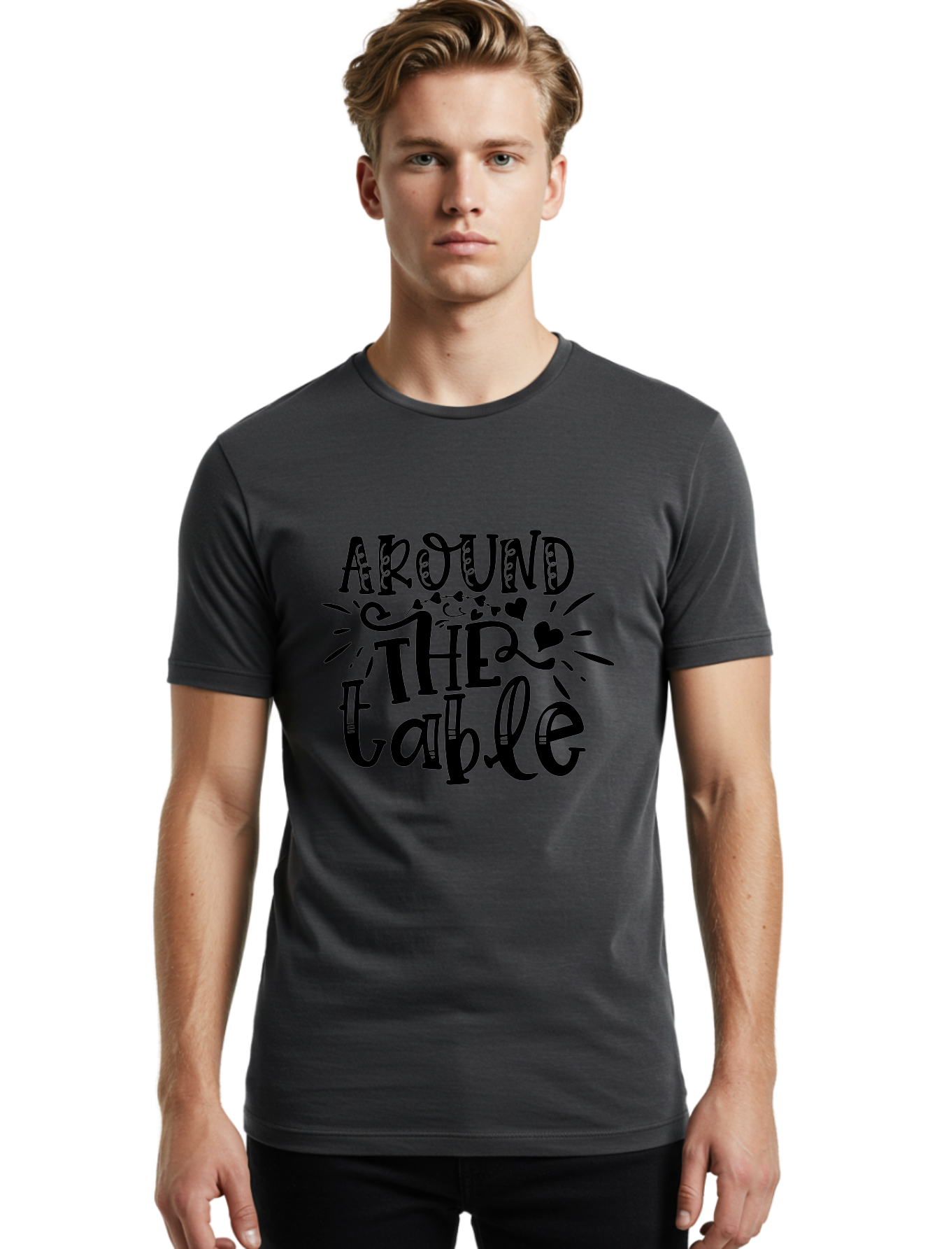 Around The Table Men'S Graphic Tee, 100% Cotton, Comfortable Casual Summer Wear, Machine Washable, Gathering Around The Table, Family Dinner, Love And Connection, Hearts And Decorations, Social Bonding, Community Building, Table Setting Ideas, Aae118