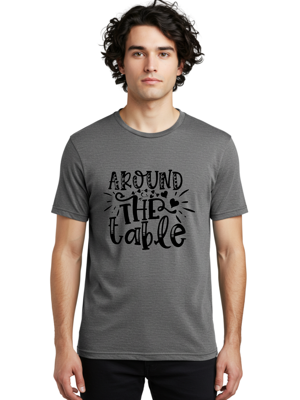 Around The Table Men'S Graphic Tee, 100% Cotton, Comfortable Casual Summer Wear, Machine Washable, Gathering Around The Table, Family Dinner, Love And Connection, Hearts And Decorations, Social Bonding, Community Building, Table Setting Ideas, Aae118