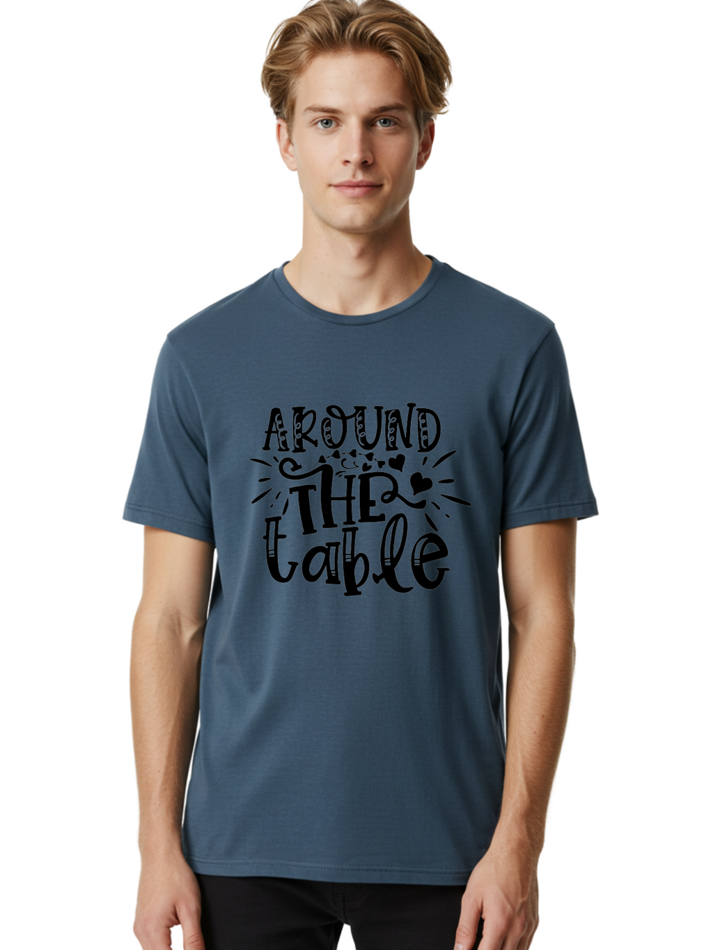 Around The Table Men'S Graphic Tee, 100% Cotton, Comfortable Casual Summer Wear, Machine Washable, Gathering Around The Table, Family Dinner, Love And Connection, Hearts And Decorations, Social Bonding, Community Building, Table Setting Ideas, Aae118