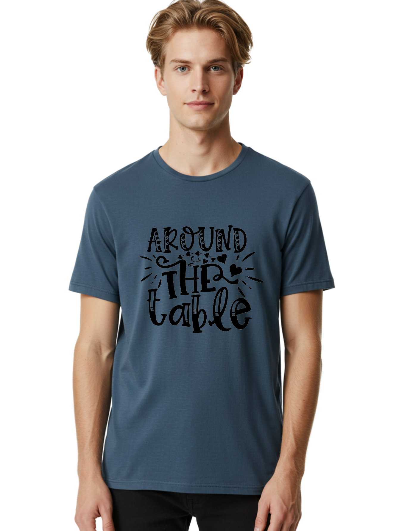 Around The Table Men'S Graphic Tee, 100% Cotton, Comfortable Casual Summer Wear, Machine Washable, Gathering Around The Table, Family Dinner, Love And Connection, Hearts And Decorations, Social Bonding, Community Building, Table Setting Ideas, Aae118