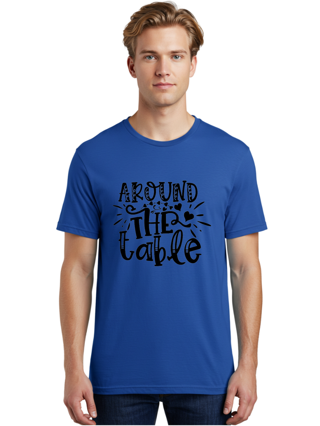 Around The Table Men'S Graphic Tee, 100% Cotton, Comfortable Casual Summer Wear, Machine Washable, Gathering Around The Table, Family Dinner, Love And Connection, Hearts And Decorations, Social Bonding, Community Building, Table Setting Ideas, Aae118