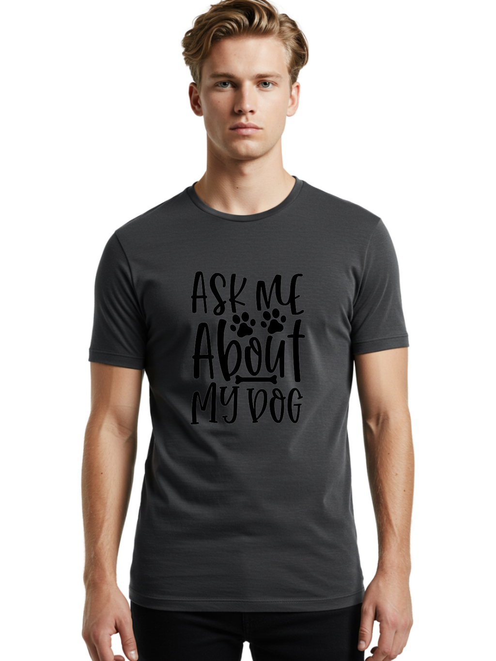 Ask Me About My Dog Men'S Graphic Tee, 100% Cotton, Comfortable Casual Summer Wear, Machine Washable, Dog Lover, Dog Owner, Pet Parent, Dog Enthusiast, Animal Love, Dog Quotes, Dog Sayings, Paw Print, Dog Bone Aae120