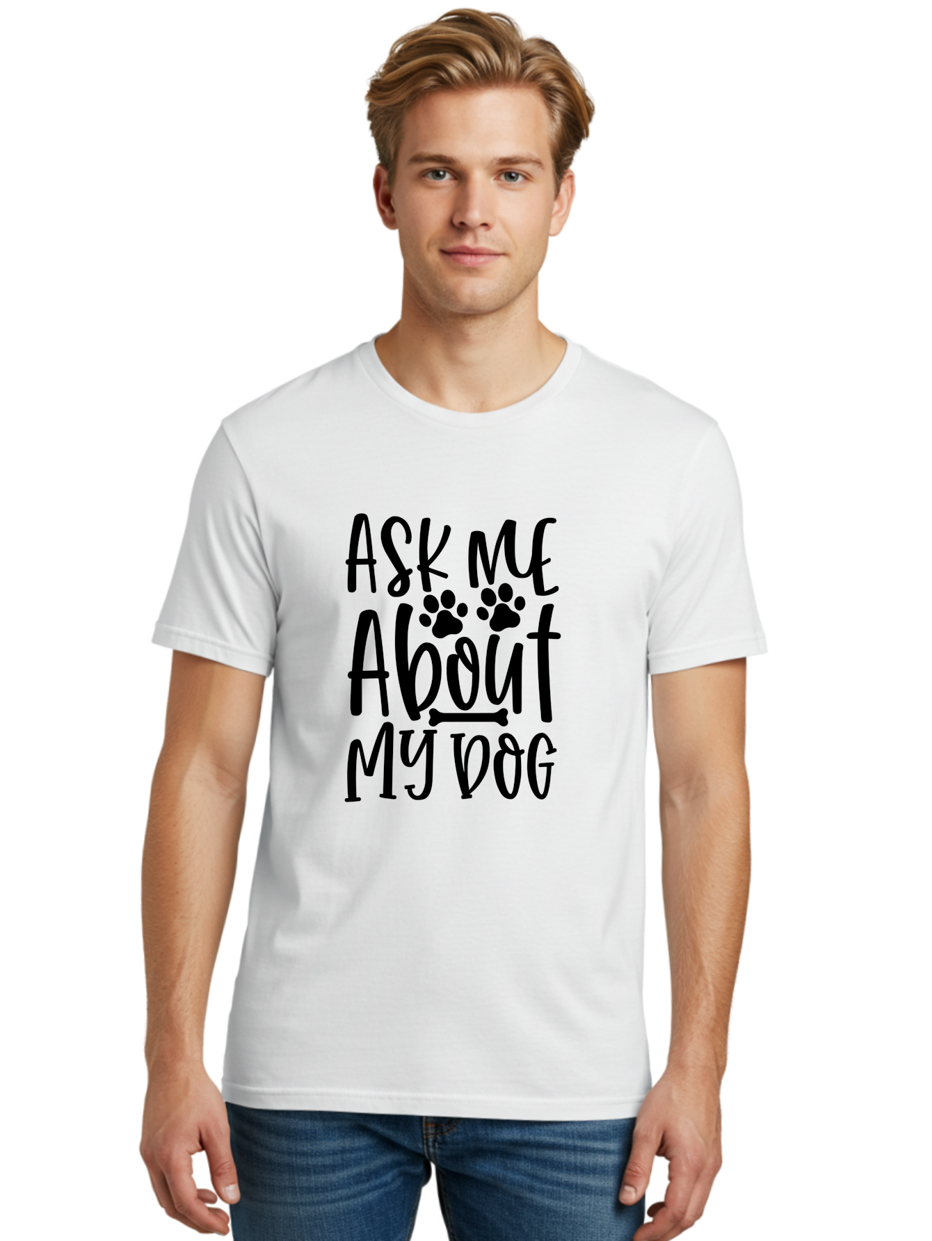 Ask Me About My Dog Men'S Graphic Tee, 100% Cotton, Comfortable Casual Summer Wear, Machine Washable, Dog Lover, Dog Owner, Pet Parent, Dog Enthusiast, Animal Love, Dog Quotes, Dog Sayings, Paw Print, Dog Bone Aae120