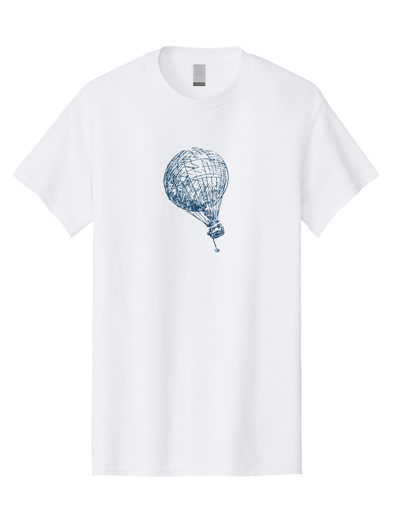 Balloon-Flying Men'S Graphic Tee, 100% Cotton, Comfortable Casual Summer Wear, Machine Washable, Hot Air Balloon, Wireframe Art, Futuristic Design, Blue Neon Lines, 3D Visualization, Abstract Art, Balloon Illustration Aae122
