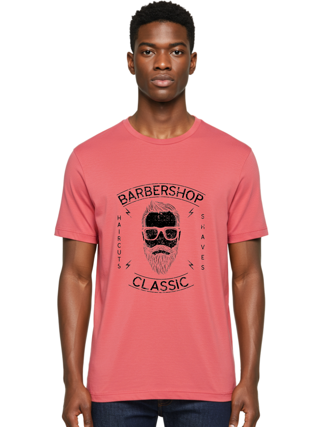 Barber Shop Classic Men'S Graphic Tee, 100% Cotton, Comfortable Casual Summer Wear, Machine Washable, Barber Shop, Classic Style, Men'S Grooming, Haircuts, Shaves, Beards, Sunglasses, Retro Aesthetic, Fashionable Hair, Stylish Beards Aae123