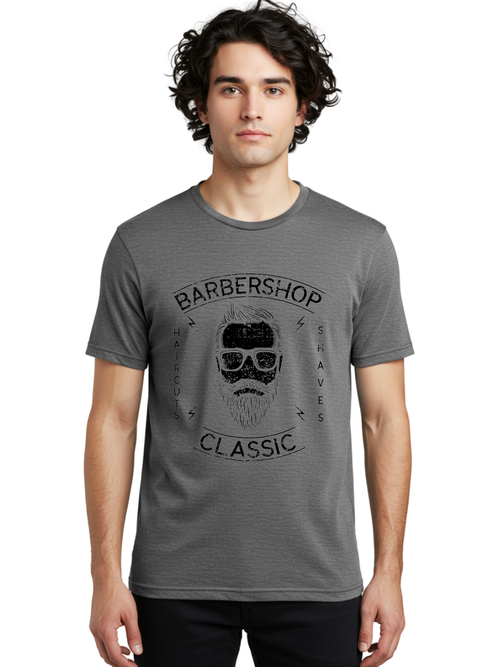Barber Shop Classic Men'S Graphic Tee, 100% Cotton, Comfortable Casual Summer Wear, Machine Washable, Barber Shop, Classic Style, Men'S Grooming, Haircuts, Shaves, Beards, Sunglasses, Retro Aesthetic, Fashionable Hair, Stylish Beards Aae123