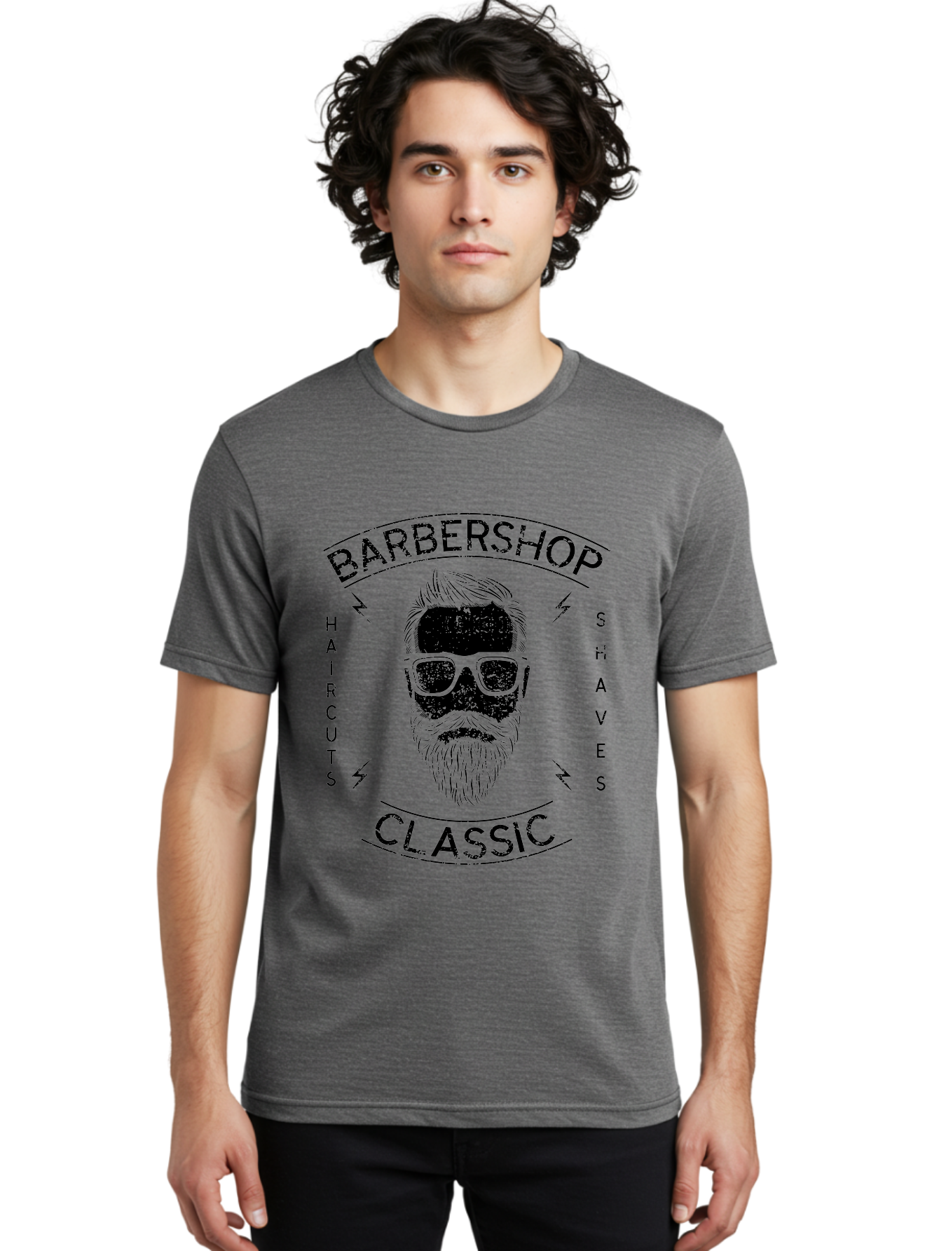 Barber Shop Classic Men'S Graphic Tee, 100% Cotton, Comfortable Casual Summer Wear, Machine Washable, Barber Shop, Classic Style, Men'S Grooming, Haircuts, Shaves, Beards, Sunglasses, Retro Aesthetic, Fashionable Hair, Stylish Beards Aae123