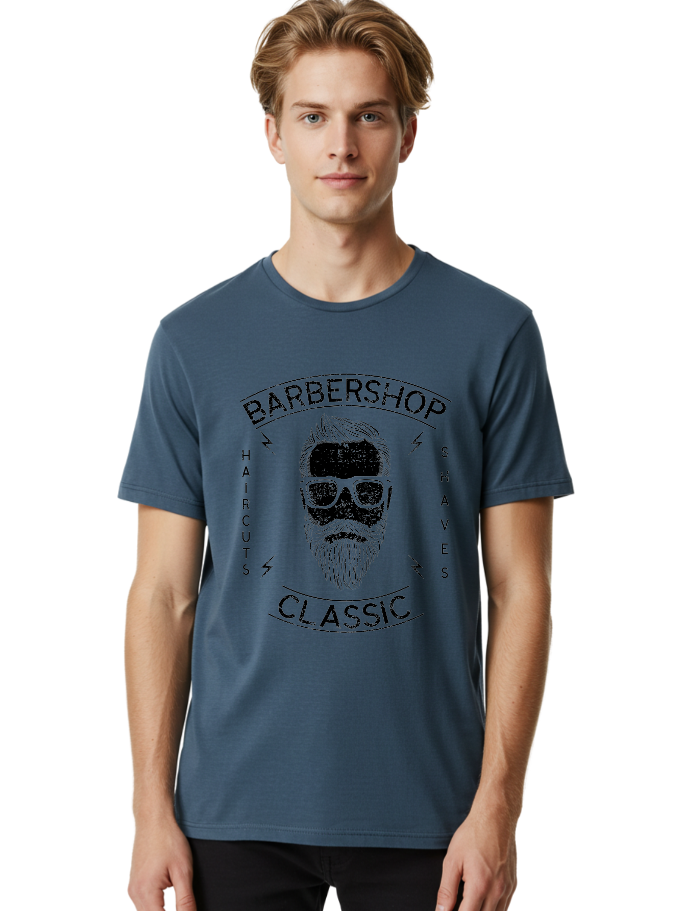 Barber Shop Classic Men'S Graphic Tee, 100% Cotton, Comfortable Casual Summer Wear, Machine Washable, Barber Shop, Classic Style, Men'S Grooming, Haircuts, Shaves, Beards, Sunglasses, Retro Aesthetic, Fashionable Hair, Stylish Beards Aae123