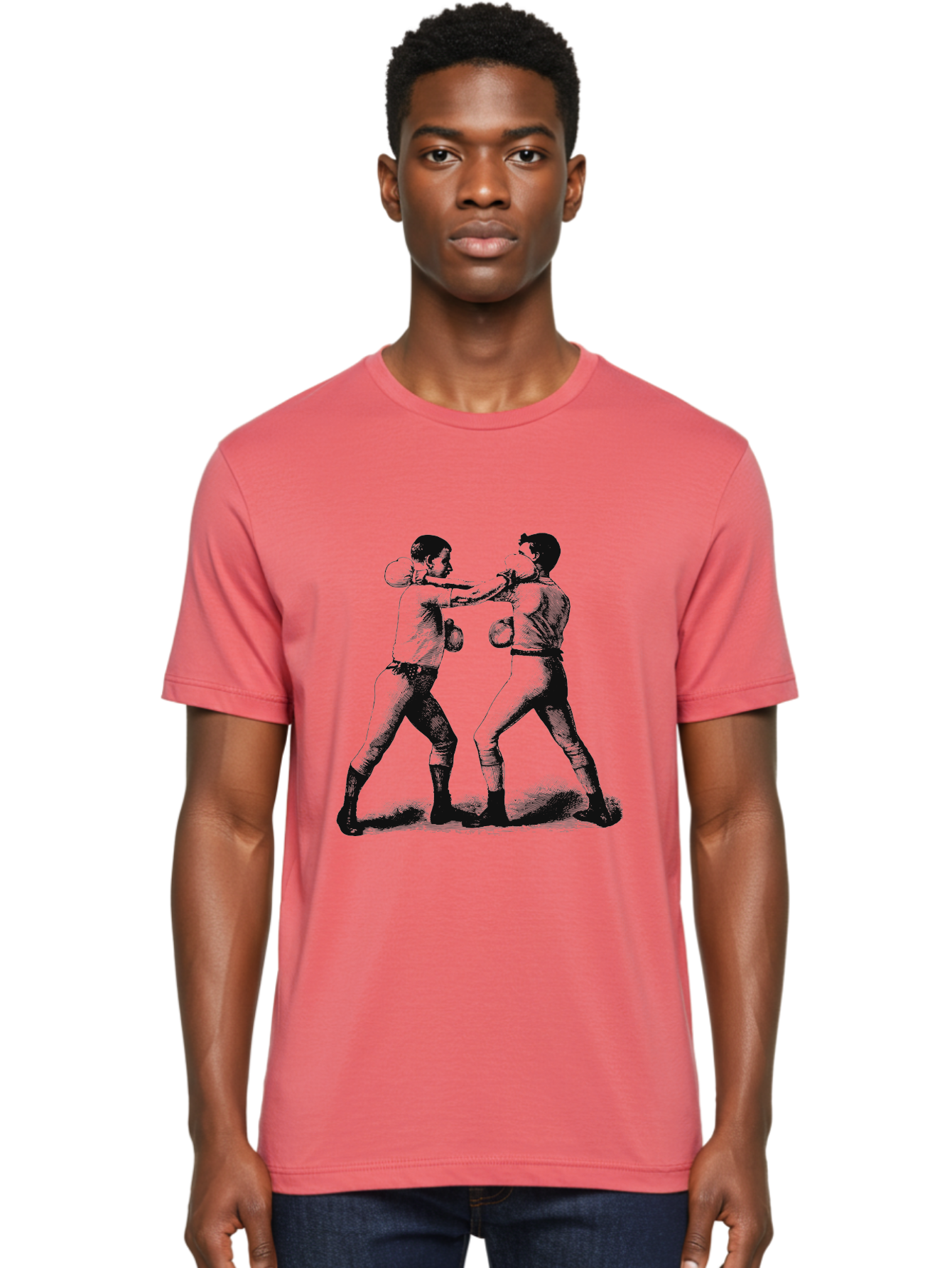 Bareknock Men'S Graphic Tee, 100% Cotton, Comfortable Casual Summer Wear, Machine Washable, Two Boxers Fighting, Boxing Gloves, Pugilistic Stance, Vintage Illustration, Boxing Techniques, Combat Sports, Martial Arts, Athletic Competition, Aae124