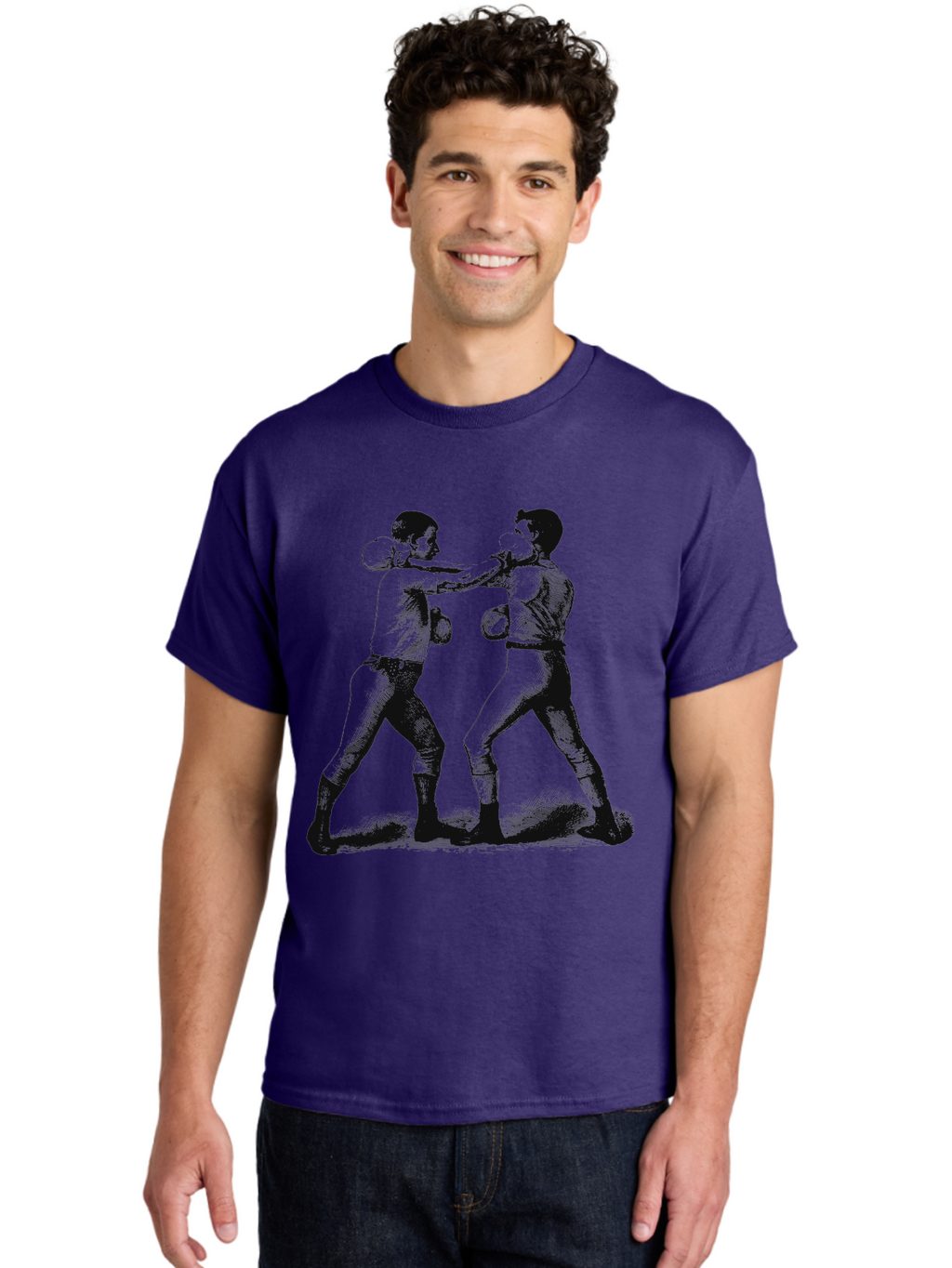 Bareknock Men'S Graphic Tee, 100% Cotton, Comfortable Casual Summer Wear, Machine Washable, Two Boxers Fighting, Boxing Gloves, Pugilistic Stance, Vintage Illustration, Boxing Techniques, Combat Sports, Martial Arts, Athletic Competition, Aae124