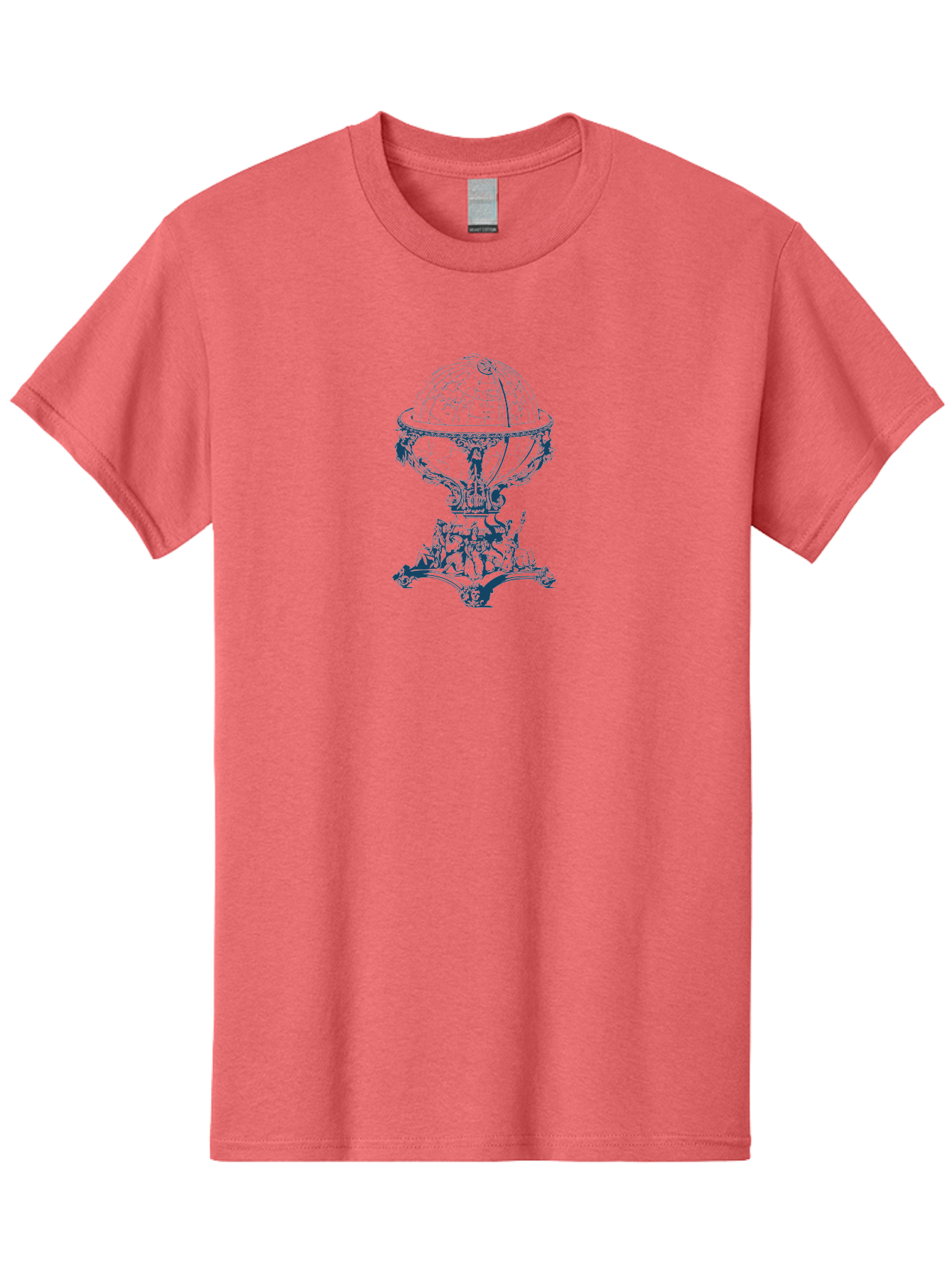 Baroque Earth Sphere Men'S Graphic Tee, 100% Cotton, Comfortable Casual Summer Wear, Machine Washable, Vintage Globe, Antique Cartography, Ornate Stand, Geographical Map, Classical Design, Intricate Details, Historical Illustration, Aae125