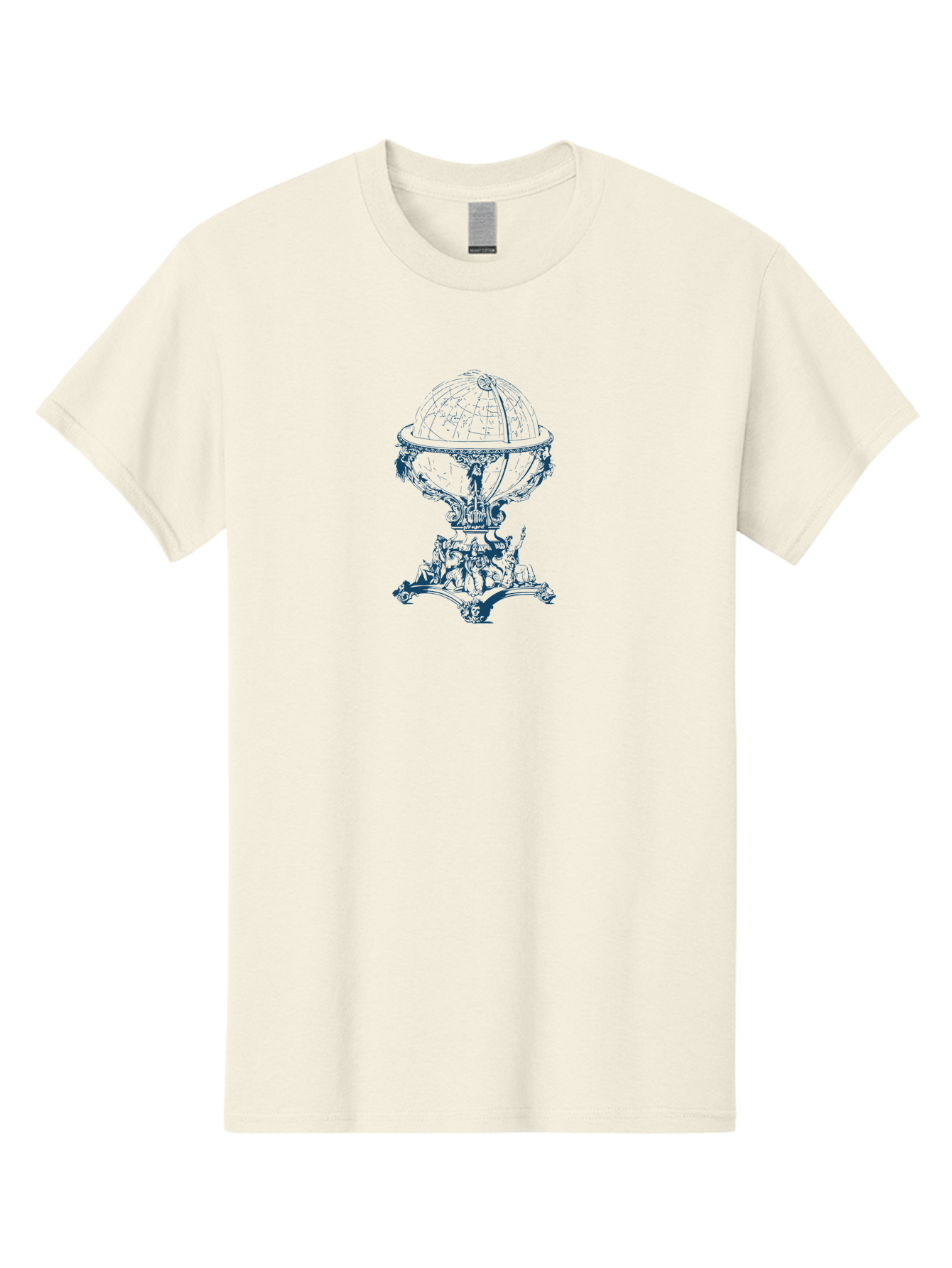 Baroque Earth Sphere Men'S Graphic Tee, 100% Cotton, Comfortable Casual Summer Wear, Machine Washable, Vintage Globe, Antique Cartography, Ornate Stand, Geographical Map, Classical Design, Intricate Details, Historical Illustration, Aae125