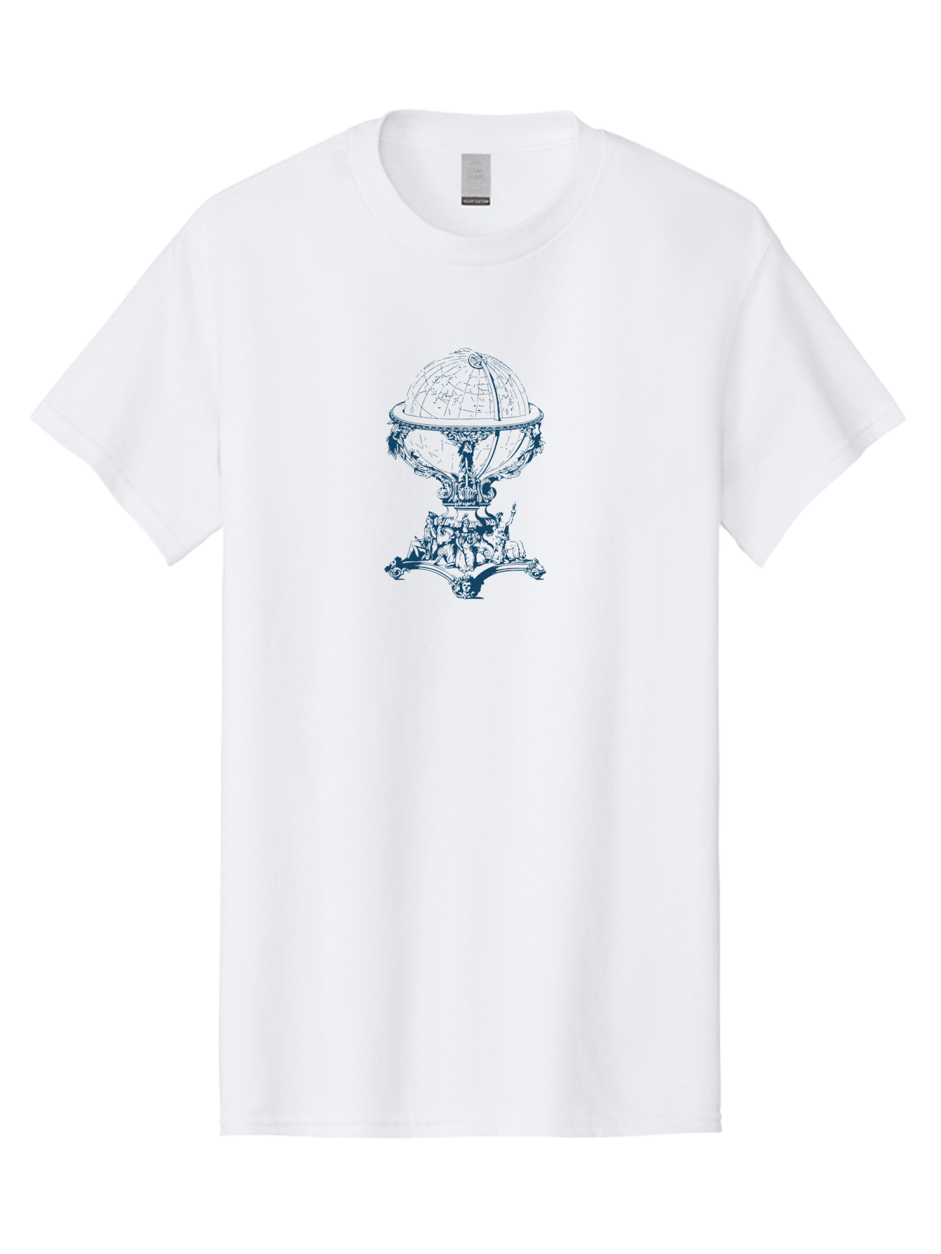 Baroque Earth Sphere Men'S Graphic Tee, 100% Cotton, Comfortable Casual Summer Wear, Machine Washable, Vintage Globe, Antique Cartography, Ornate Stand, Geographical Map, Classical Design, Intricate Details, Historical Illustration, Aae125