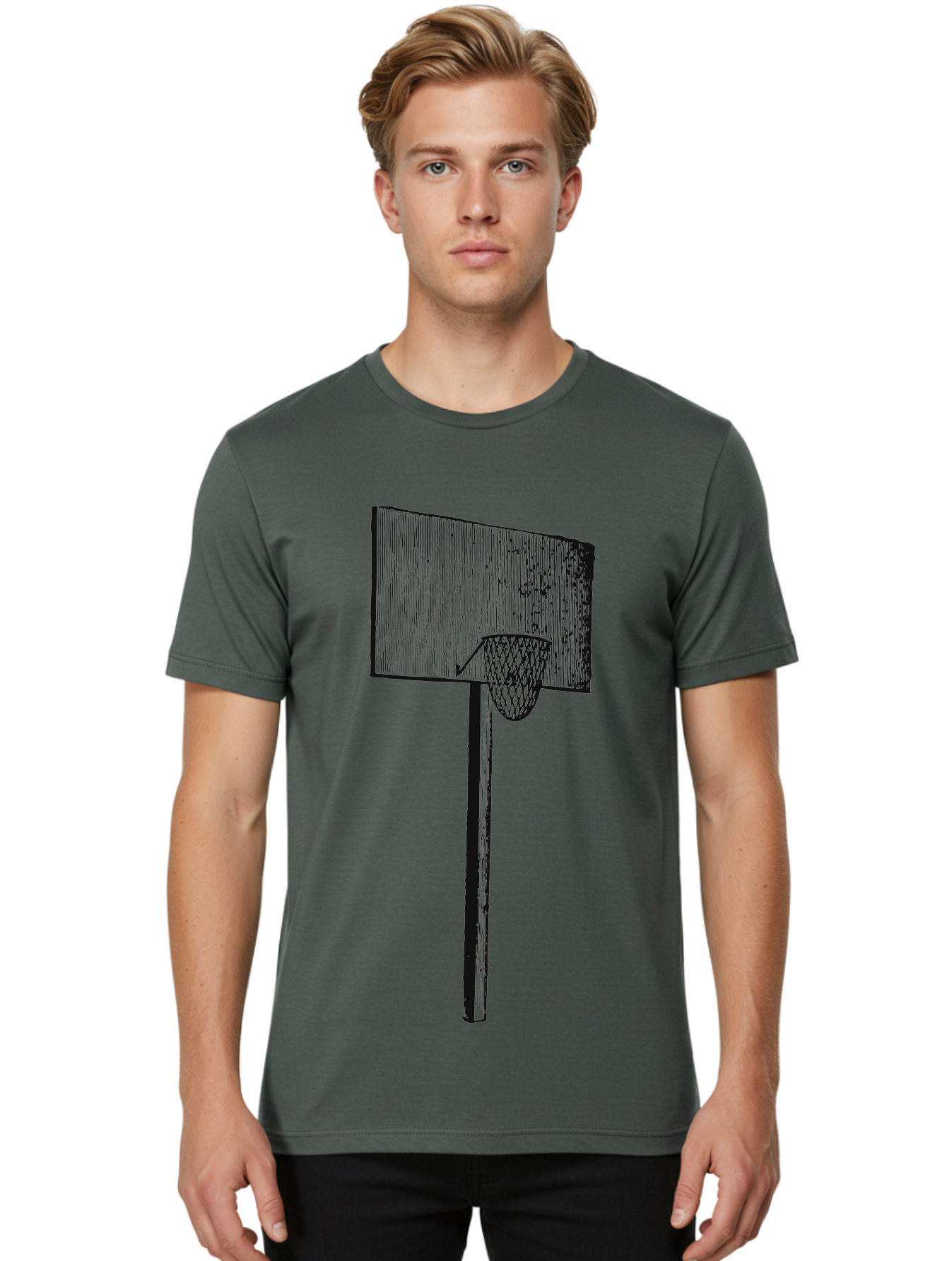 Basket Ball Roots Men'S Graphic Tee, 100% Cotton, Comfortable Casual Summer Wear, Machine Washable, Basketball Hoop, Worn Backboard, Netting, Outdoor Sports Equipment, Distressed Texture, Urban Recreation, Sports Facilities, Court Equipment, Aae127