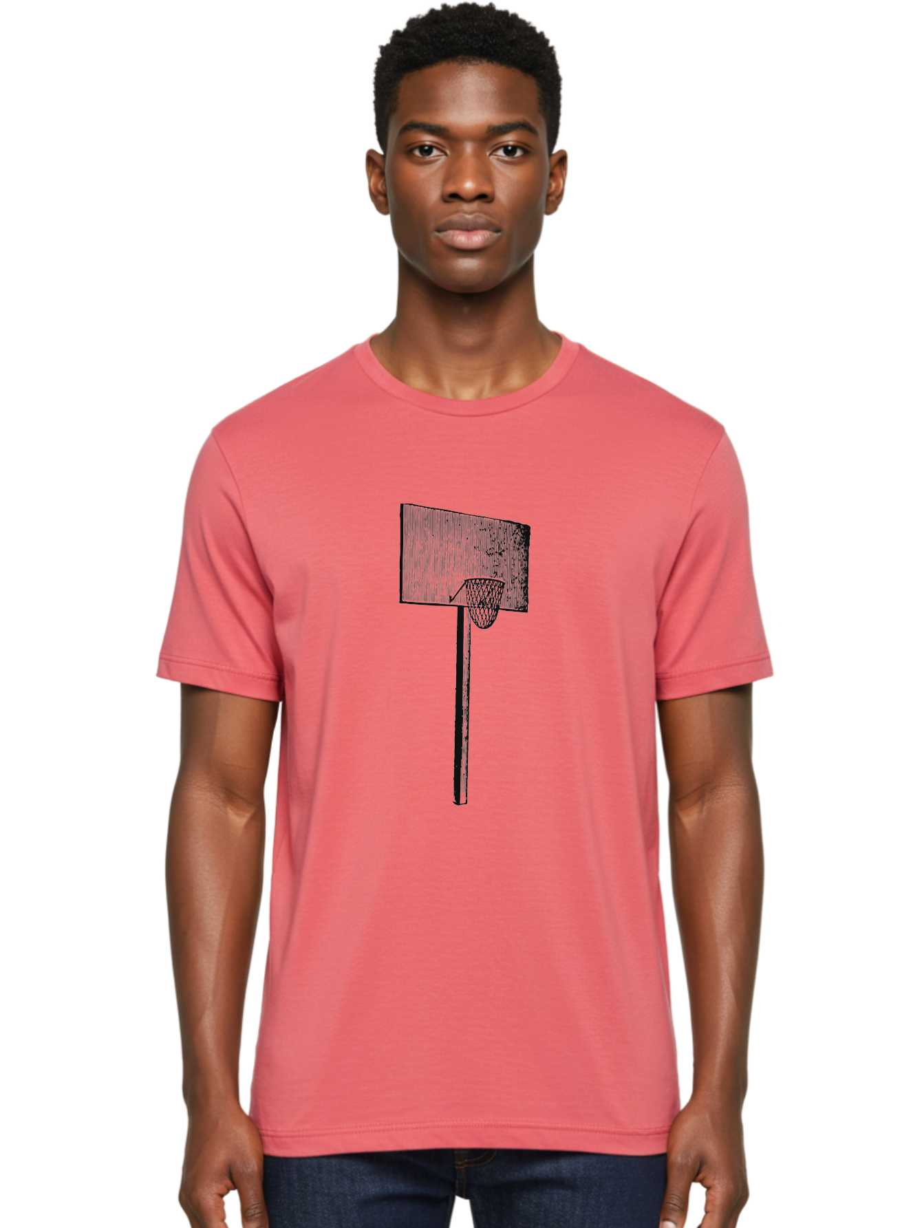 Basket Ball Roots Men'S Graphic Tee, 100% Cotton, Comfortable Casual Summer Wear, Machine Washable, Basketball Hoop, Worn Backboard, Netting, Outdoor Sports Equipment, Distressed Texture, Urban Recreation, Sports Facilities, Court Equipment, Aae127