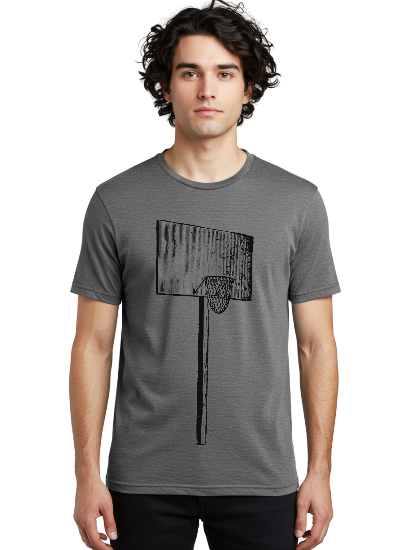 Basket Ball Roots Men'S Graphic Tee, 100% Cotton, Comfortable Casual Summer Wear, Machine Washable, Basketball Hoop, Worn Backboard, Netting, Outdoor Sports Equipment, Distressed Texture, Urban Recreation, Sports Facilities, Court Equipment, Aae127