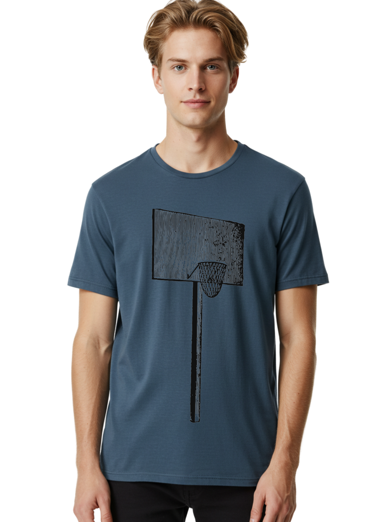 Basket Ball Roots Men'S Graphic Tee, 100% Cotton, Comfortable Casual Summer Wear, Machine Washable, Basketball Hoop, Worn Backboard, Netting, Outdoor Sports Equipment, Distressed Texture, Urban Recreation, Sports Facilities, Court Equipment, Aae127