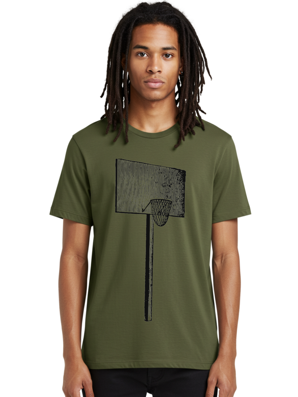 Basket Ball Roots Men'S Graphic Tee, 100% Cotton, Comfortable Casual Summer Wear, Machine Washable, Basketball Hoop, Worn Backboard, Netting, Outdoor Sports Equipment, Distressed Texture, Urban Recreation, Sports Facilities, Court Equipment, Aae127