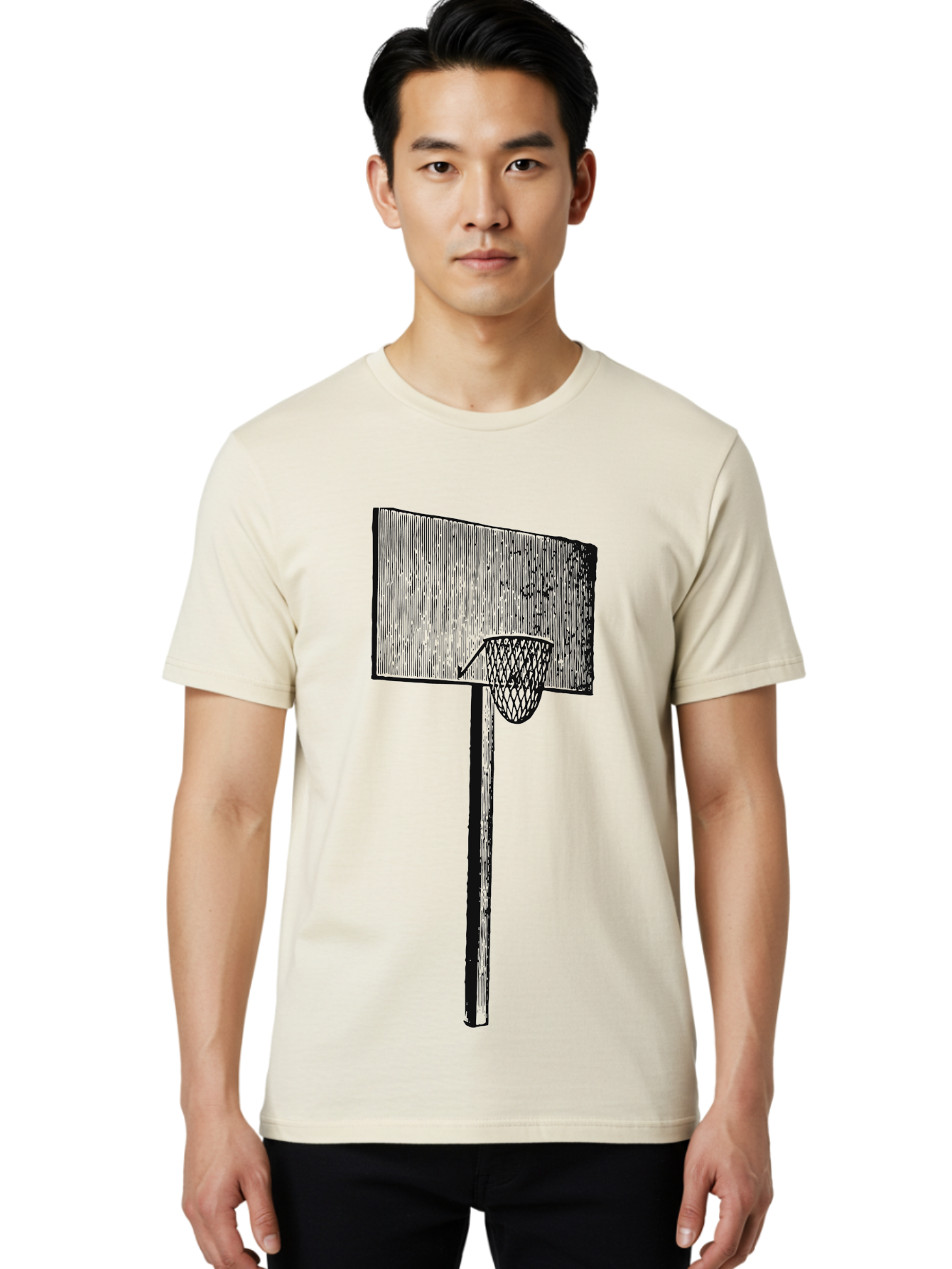 Basket Ball Roots Men'S Graphic Tee, 100% Cotton, Comfortable Casual Summer Wear, Machine Washable, Basketball Hoop, Worn Backboard, Netting, Outdoor Sports Equipment, Distressed Texture, Urban Recreation, Sports Facilities, Court Equipment, Aae127