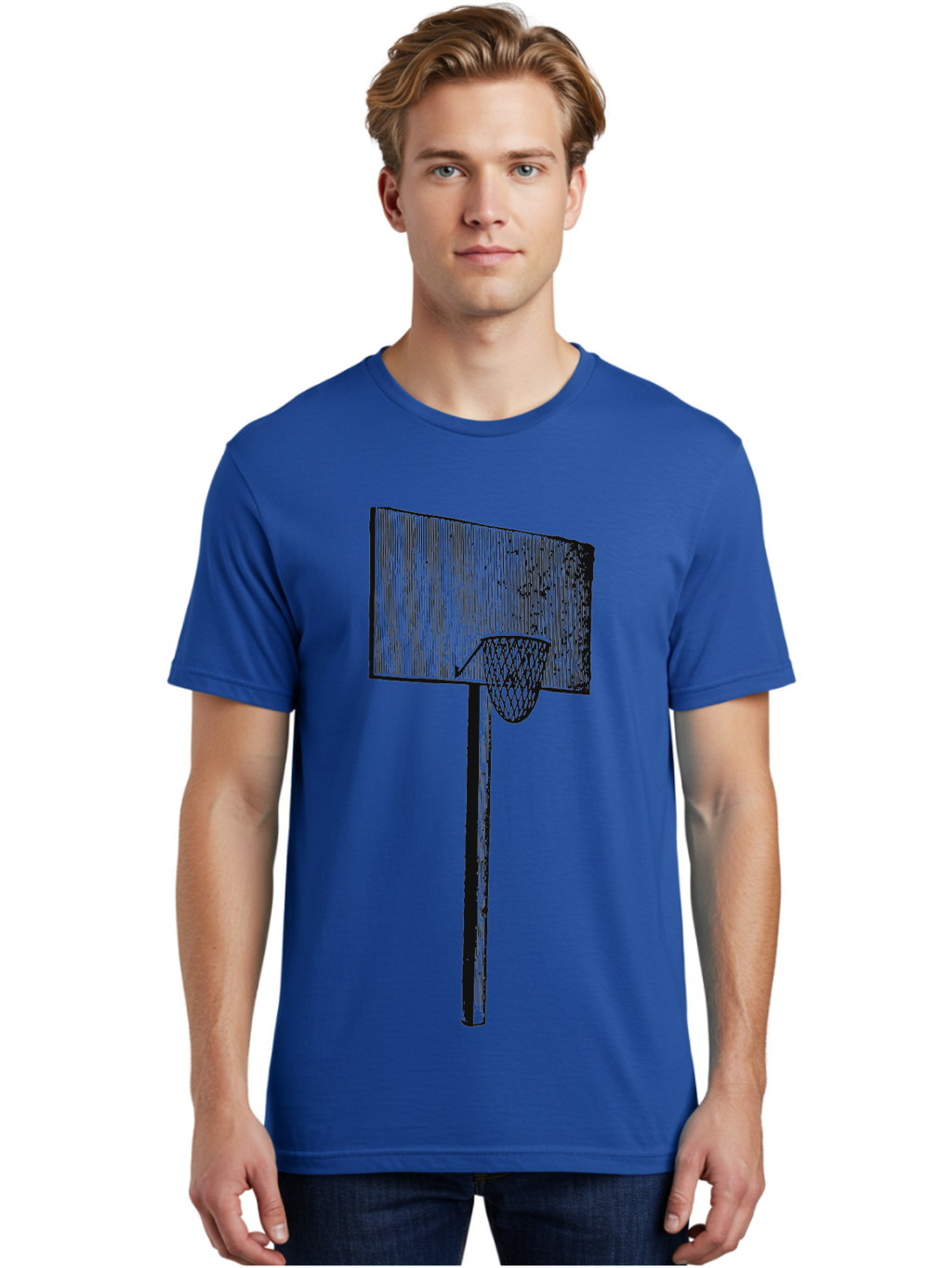 Basket Ball Roots Men'S Graphic Tee, 100% Cotton, Comfortable Casual Summer Wear, Machine Washable, Basketball Hoop, Worn Backboard, Netting, Outdoor Sports Equipment, Distressed Texture, Urban Recreation, Sports Facilities, Court Equipment, Aae127