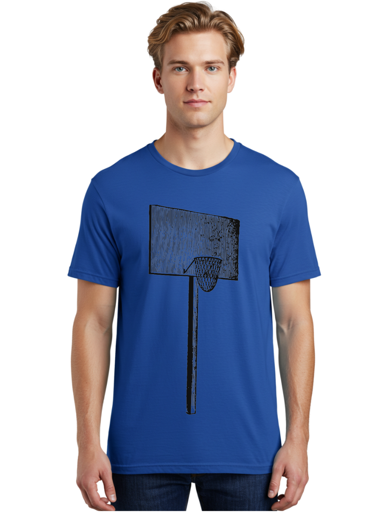 Basket Ball Roots Men'S Graphic Tee, 100% Cotton, Comfortable Casual Summer Wear, Machine Washable, Basketball Hoop, Worn Backboard, Netting, Outdoor Sports Equipment, Distressed Texture, Urban Recreation, Sports Facilities, Court Equipment, Aae127