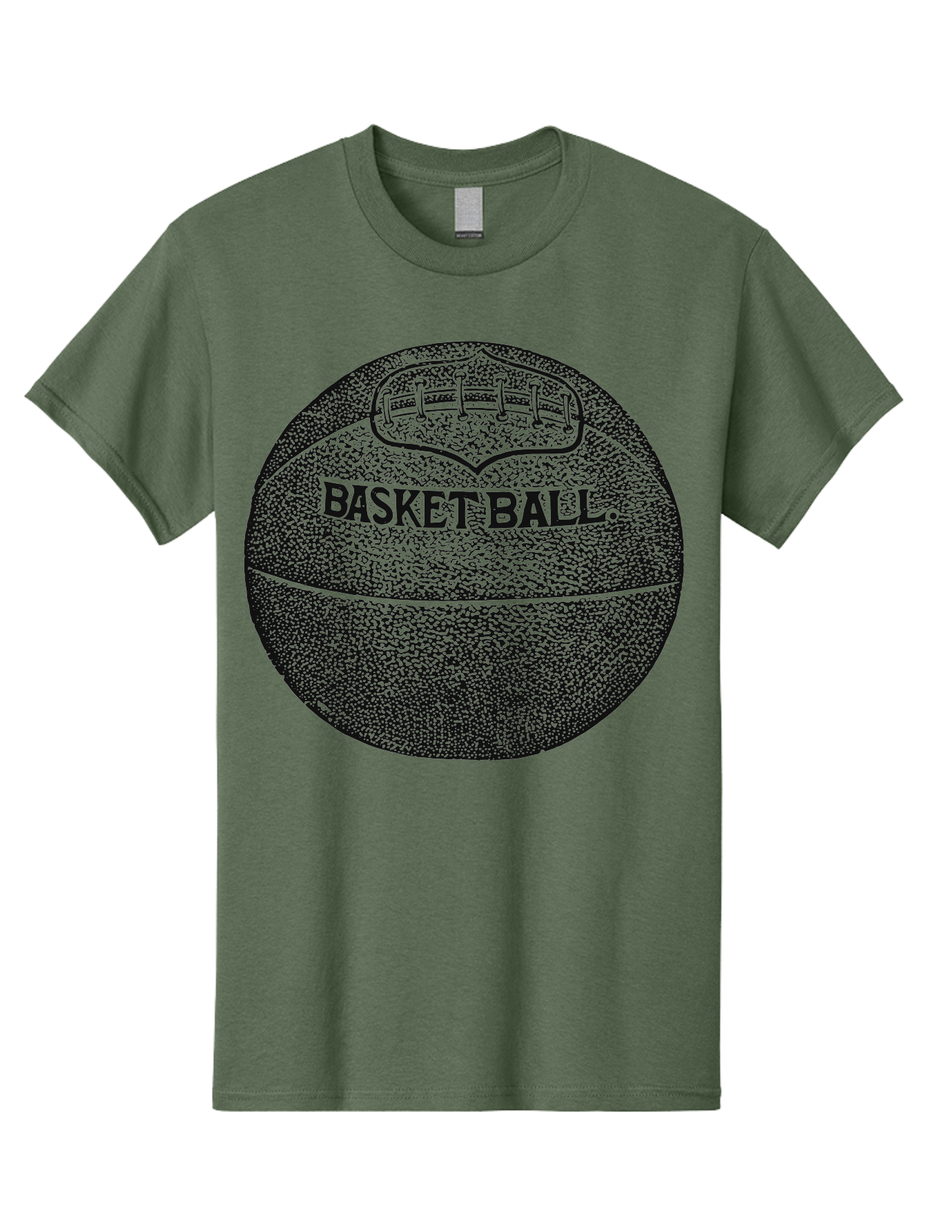 Basket Era Men'S Graphic Tee, 100% Cotton, Comfortable Casual Summer Wear, Machine Washable, Basketball Illustration, Sports Equipment, Black And Green, Textured Ball, Sports Graphic, Court Vision, Basketball Culture, Sports Art Aae128