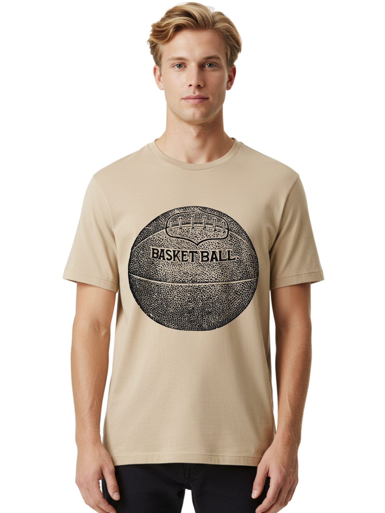Basket Era Men'S Graphic Tee, 100% Cotton, Comfortable Casual Summer Wear, Machine Washable, Basketball Illustration, Sports Equipment, Black And Green, Textured Ball, Sports Graphic, Court Vision, Basketball Culture, Sports Art Aae128