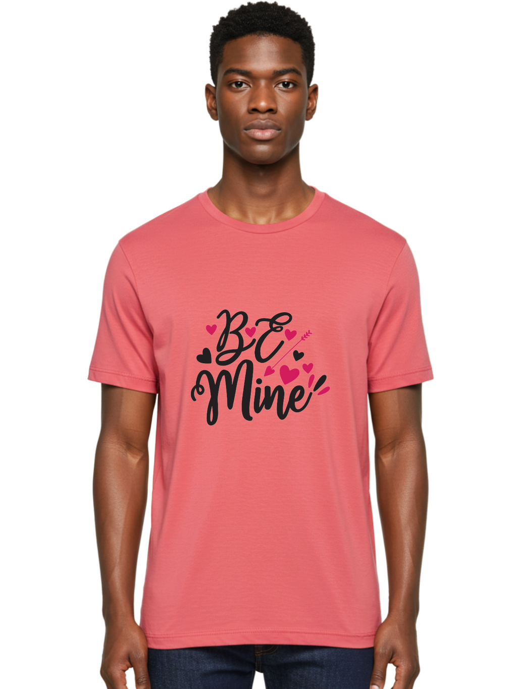 Be Mine Men'S Graphic Tee, 100% Cotton, Comfortable Casual Summer Wear, Machine Washable, Valentines Day, Love Lettering, Heart Symbols, Be Mine Phrase, Romantic Theme, Love Hearts, Arrow Through Heart, Cursive Script Aae130