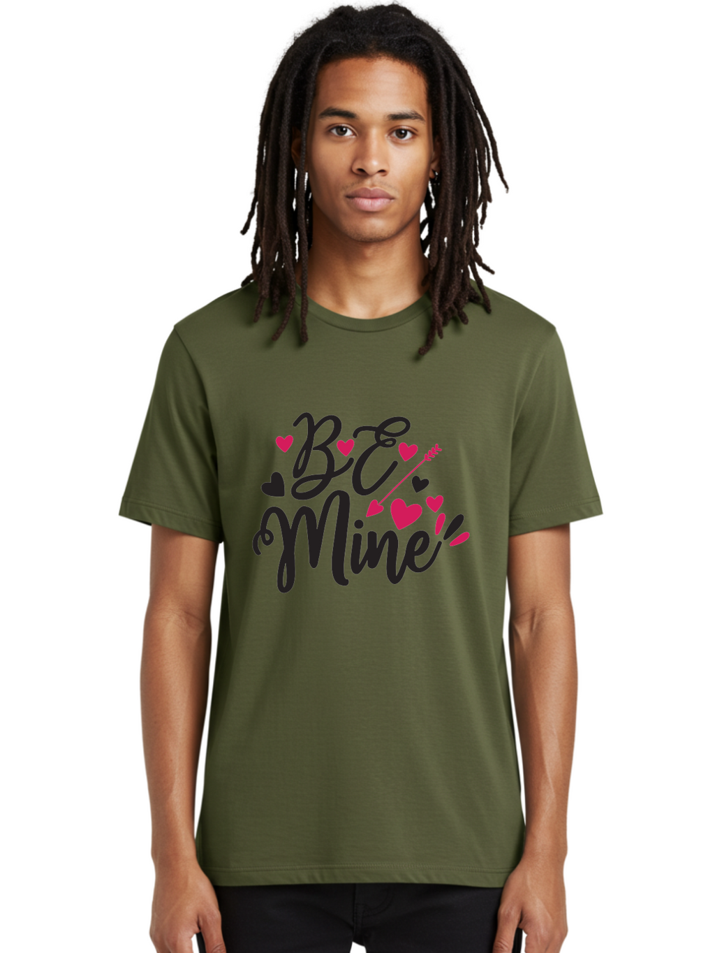 Be Mine Men'S Graphic Tee, 100% Cotton, Comfortable Casual Summer Wear, Machine Washable, Valentines Day, Love Lettering, Heart Symbols, Be Mine Phrase, Romantic Theme, Love Hearts, Arrow Through Heart, Cursive Script Aae130