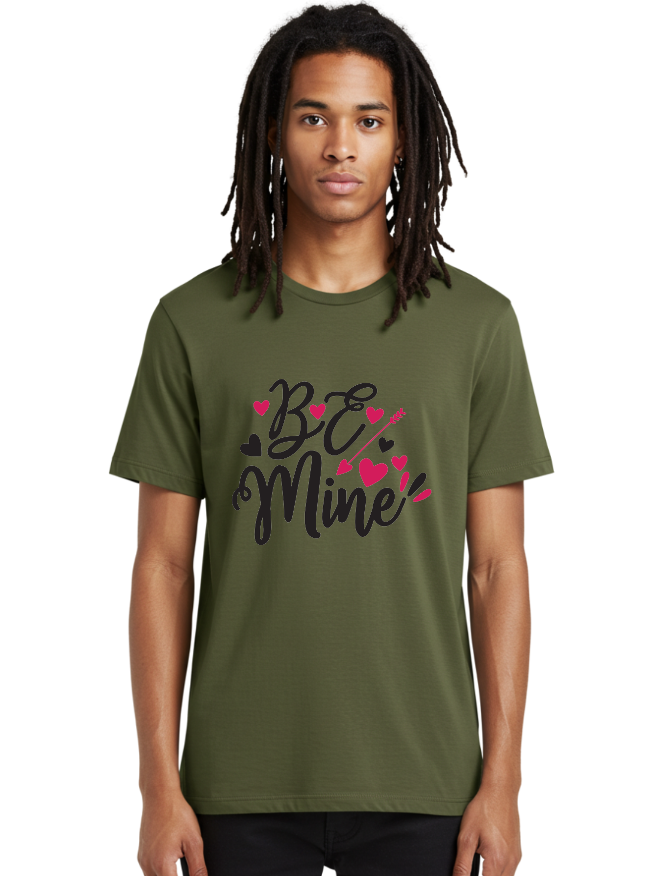 Be Mine Men'S Graphic Tee, 100% Cotton, Comfortable Casual Summer Wear, Machine Washable, Valentines Day, Love Lettering, Heart Symbols, Be Mine Phrase, Romantic Theme, Love Hearts, Arrow Through Heart, Cursive Script Aae130