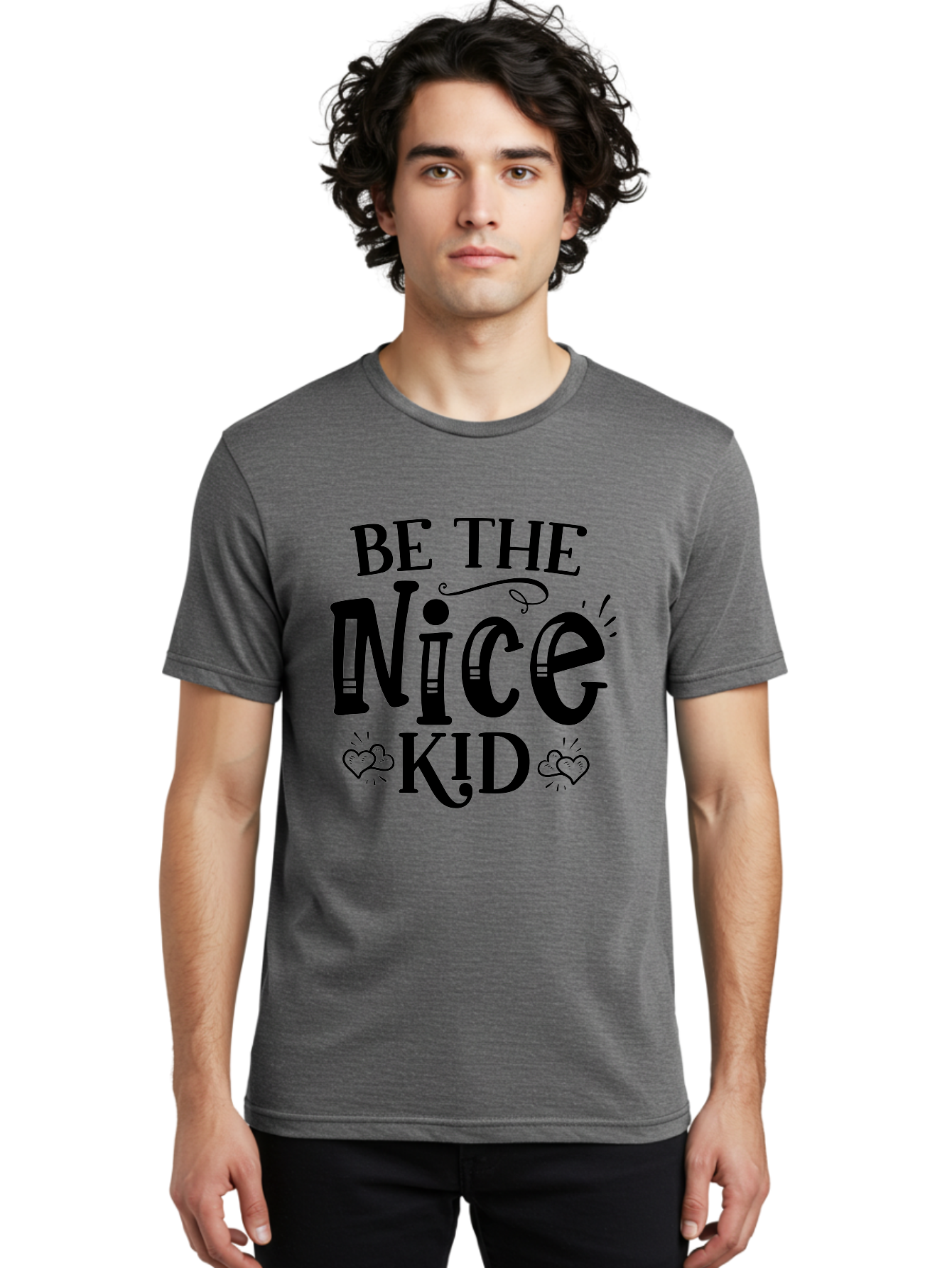 Be The Nice Kid Men'S Graphic Tee, 100% Cotton, Comfortable Casual Summer Wear, Machine Washable, Inspirational Quote, Motivational Message, Be Kind, Spread Love, Positivity, Kindness Matters, Nice Kid, Heartwarming, Uplifting Words Aae131