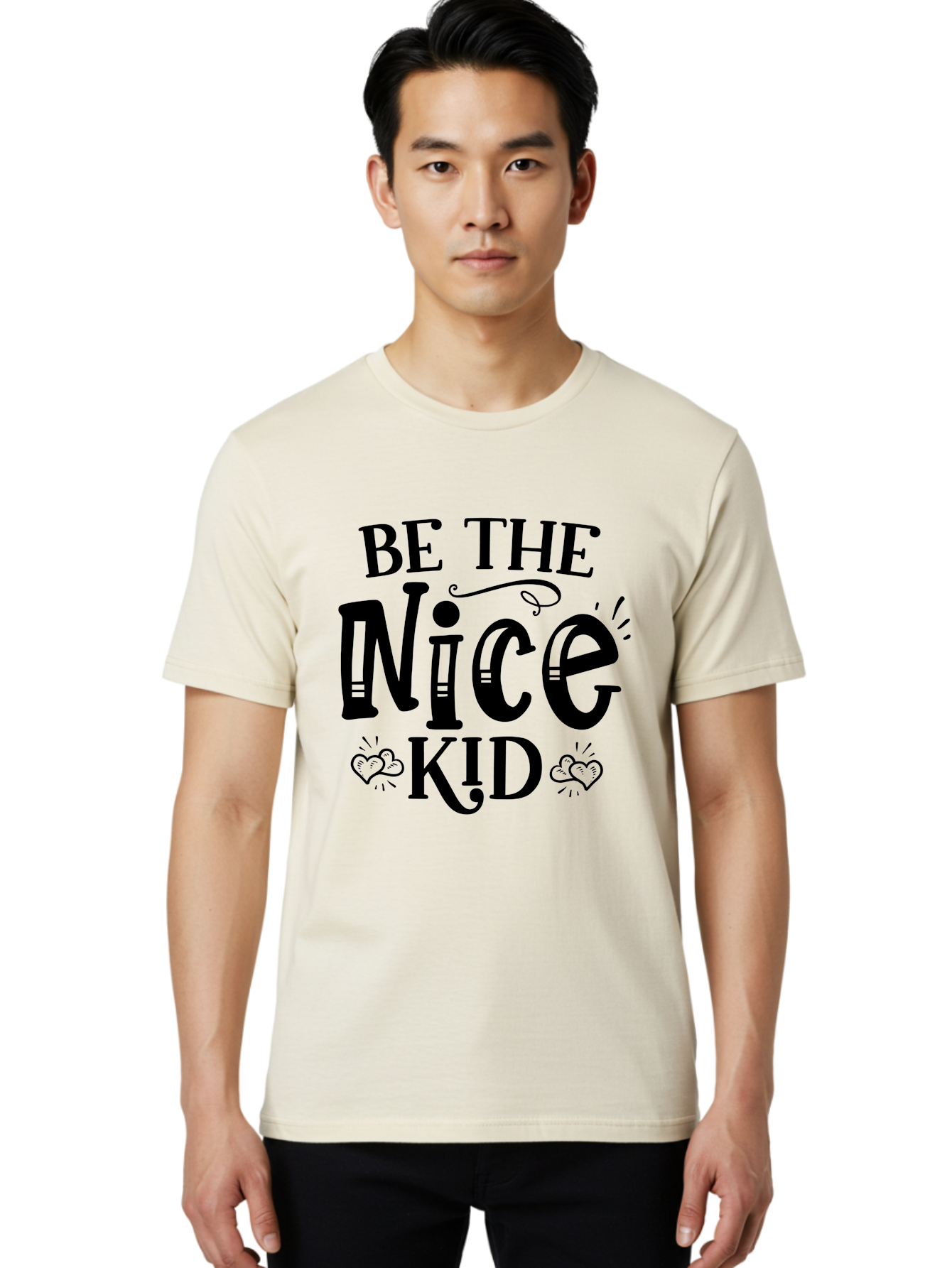 Be The Nice Kid Men'S Graphic Tee, 100% Cotton, Comfortable Casual Summer Wear, Machine Washable, Inspirational Quote, Motivational Message, Be Kind, Spread Love, Positivity, Kindness Matters, Nice Kid, Heartwarming, Uplifting Words Aae131
