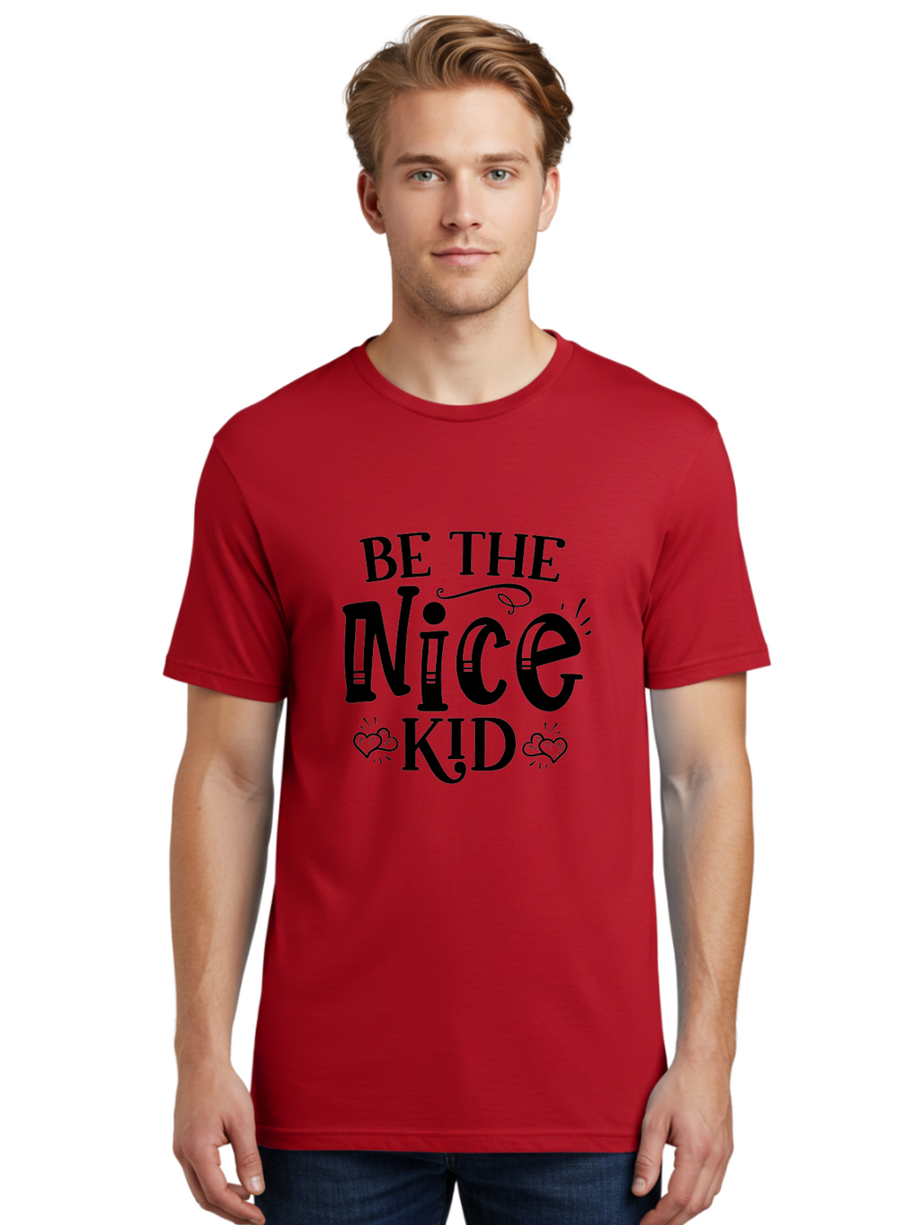 Be The Nice Kid Men'S Graphic Tee, 100% Cotton, Comfortable Casual Summer Wear, Machine Washable, Inspirational Quote, Motivational Message, Be Kind, Spread Love, Positivity, Kindness Matters, Nice Kid, Heartwarming, Uplifting Words Aae131
