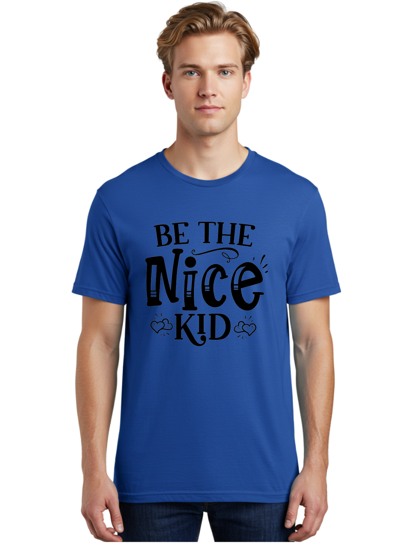 Be The Nice Kid Men'S Graphic Tee, 100% Cotton, Comfortable Casual Summer Wear, Machine Washable, Inspirational Quote, Motivational Message, Be Kind, Spread Love, Positivity, Kindness Matters, Nice Kid, Heartwarming, Uplifting Words Aae131
