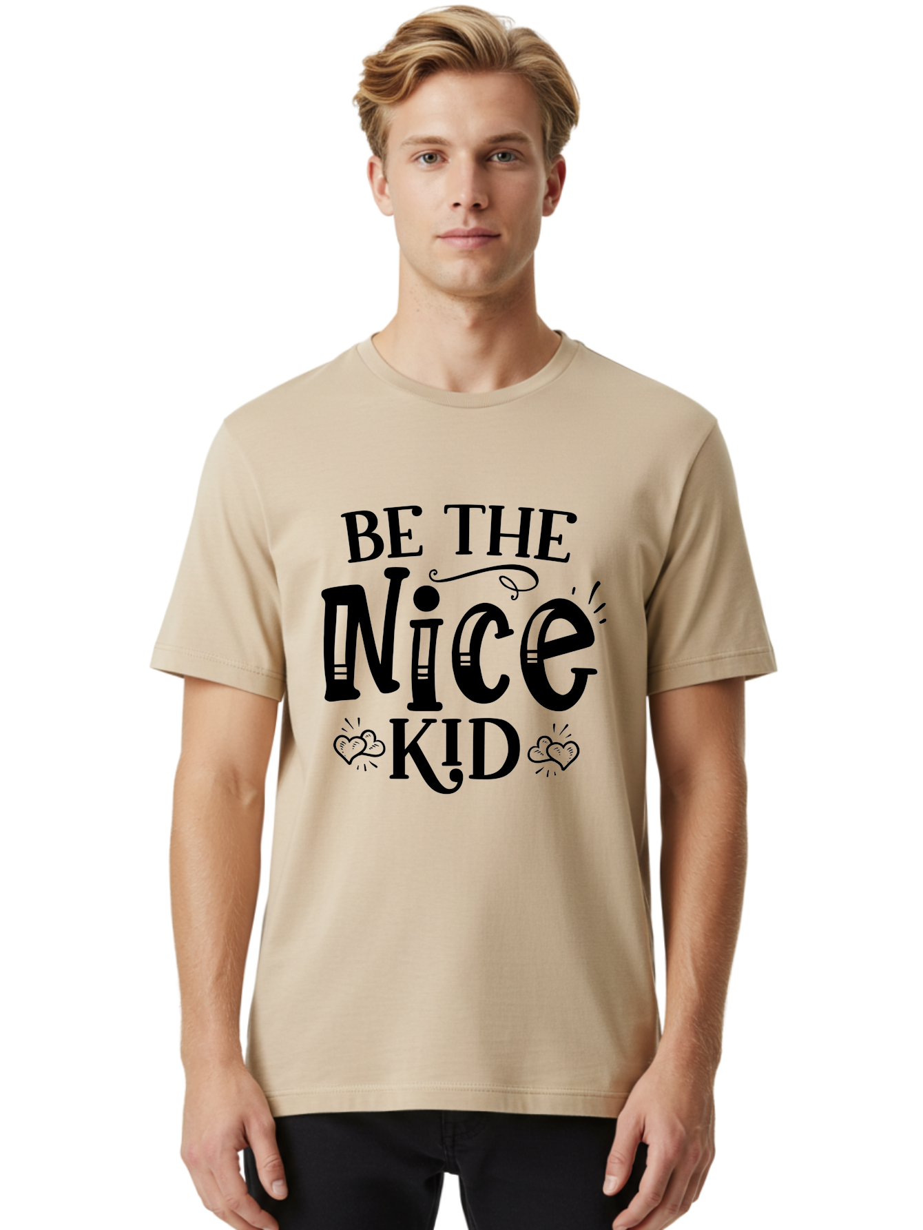 Be The Nice Kid Men'S Graphic Tee, 100% Cotton, Comfortable Casual Summer Wear, Machine Washable, Inspirational Quote, Motivational Message, Be Kind, Spread Love, Positivity, Kindness Matters, Nice Kid, Heartwarming, Uplifting Words Aae131