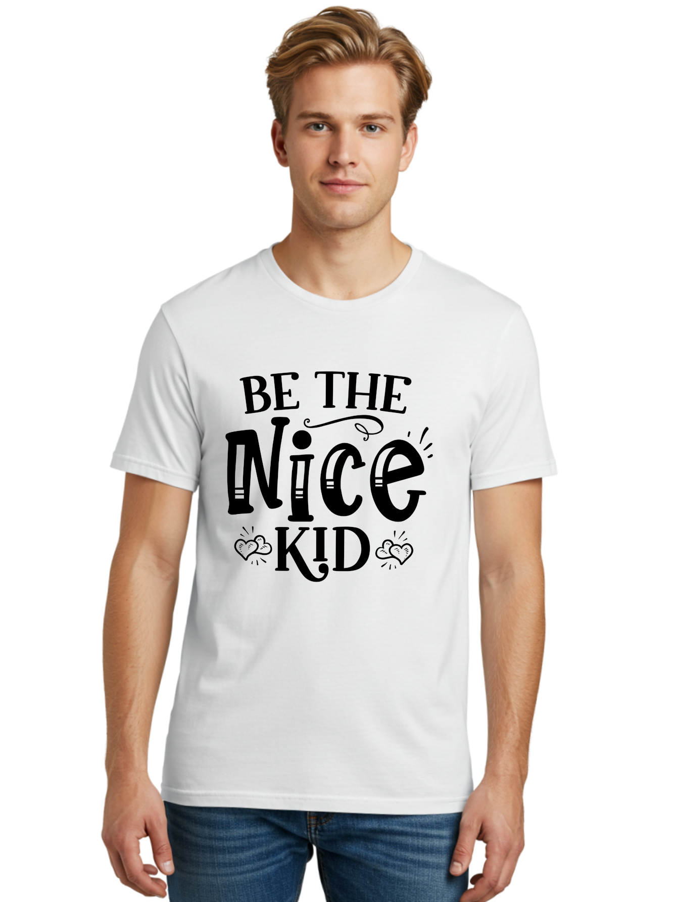 Be The Nice Kid Men'S Graphic Tee, 100% Cotton, Comfortable Casual Summer Wear, Machine Washable, Inspirational Quote, Motivational Message, Be Kind, Spread Love, Positivity, Kindness Matters, Nice Kid, Heartwarming, Uplifting Words Aae131