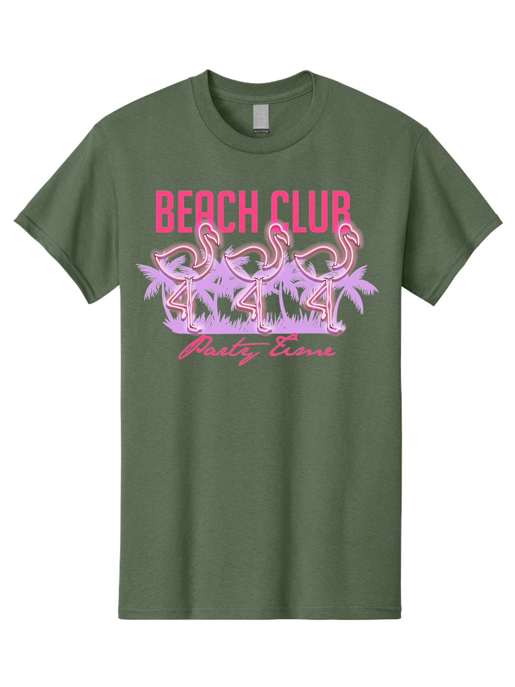 Beach Club Men'S Graphic Tee, 100% Cotton, Comfortable Casual Summer Wear, Machine Washable, Beach Club, Flamingo Design, Tropical Vibes, Neon Pink, Stylish Graphics, Luxury Lifestyle, Party Trends Aae132